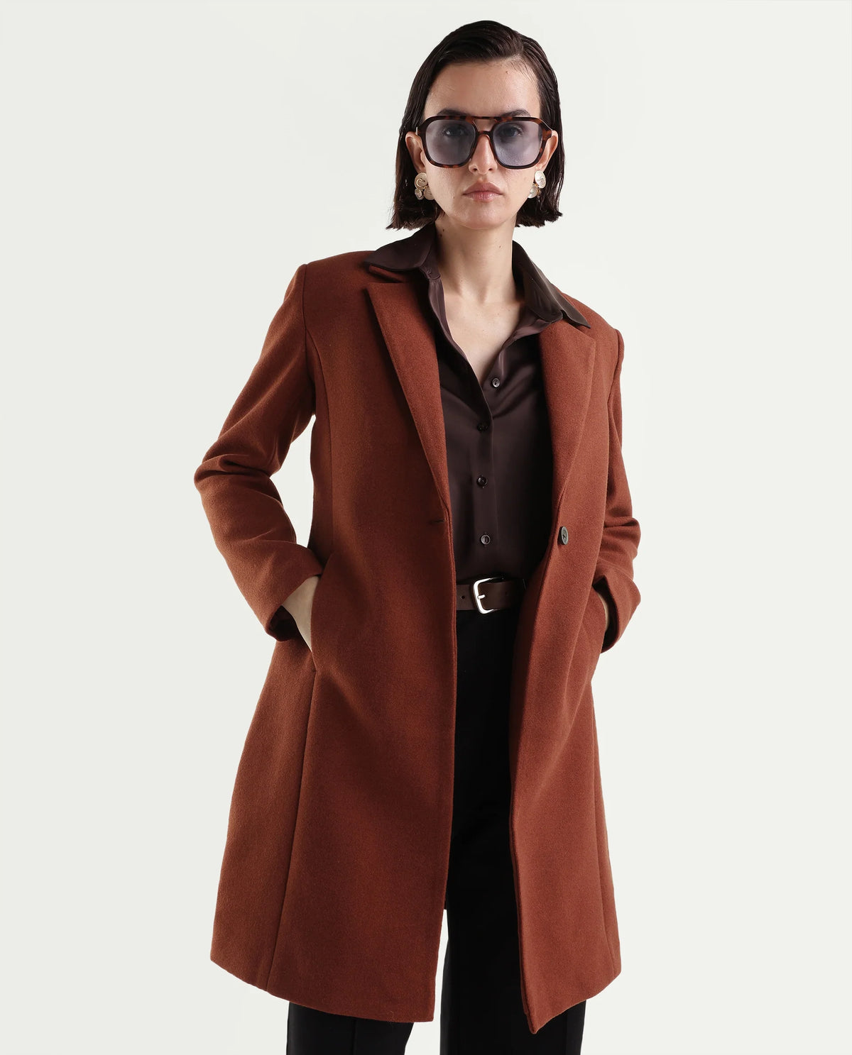 Rareism Womens Kore Rust Polyester Blend Lapel Neck Regular Plain Coat - image 3