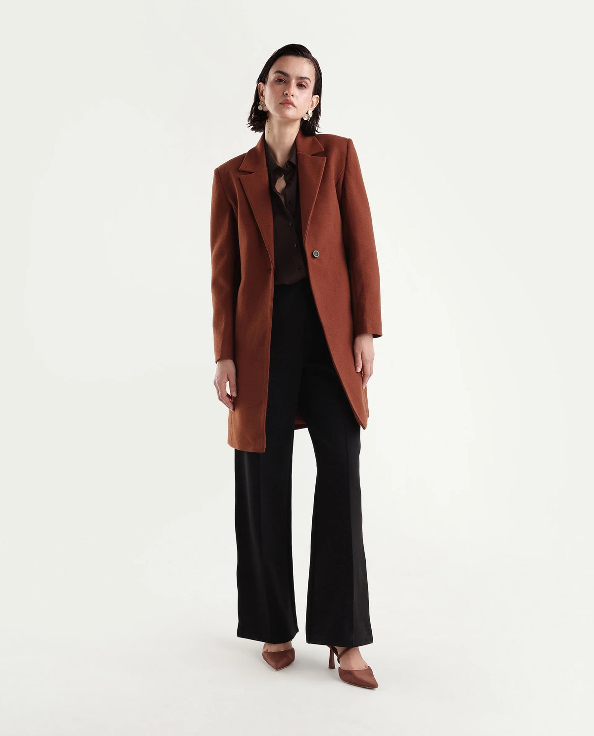 Rareism Womens Kore Rust Polyester Blend Lapel Neck Regular Plain Coat - image 2