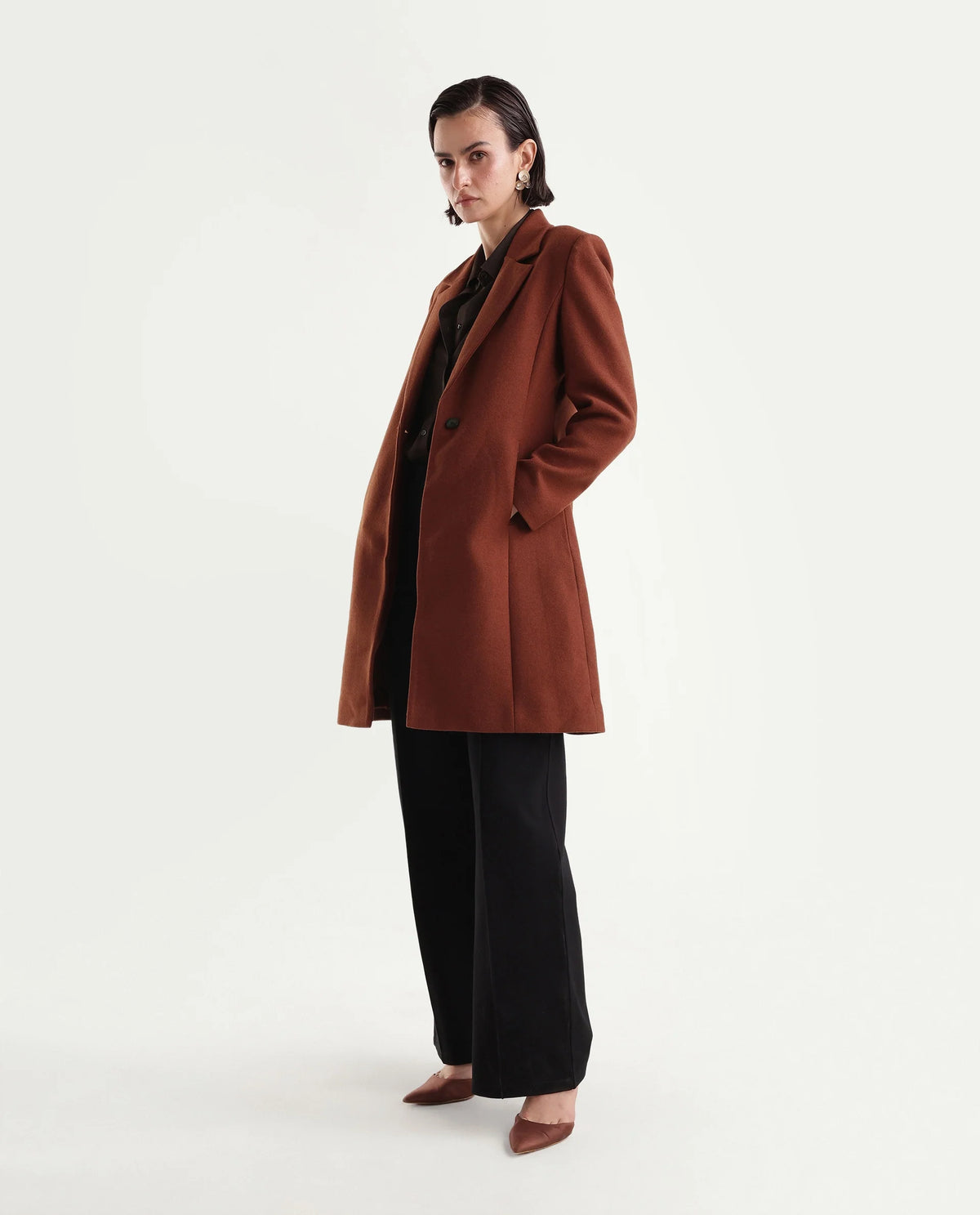 Rareism Womens Kore Rust Polyester Blend Lapel Neck Regular Plain Coat - image 5