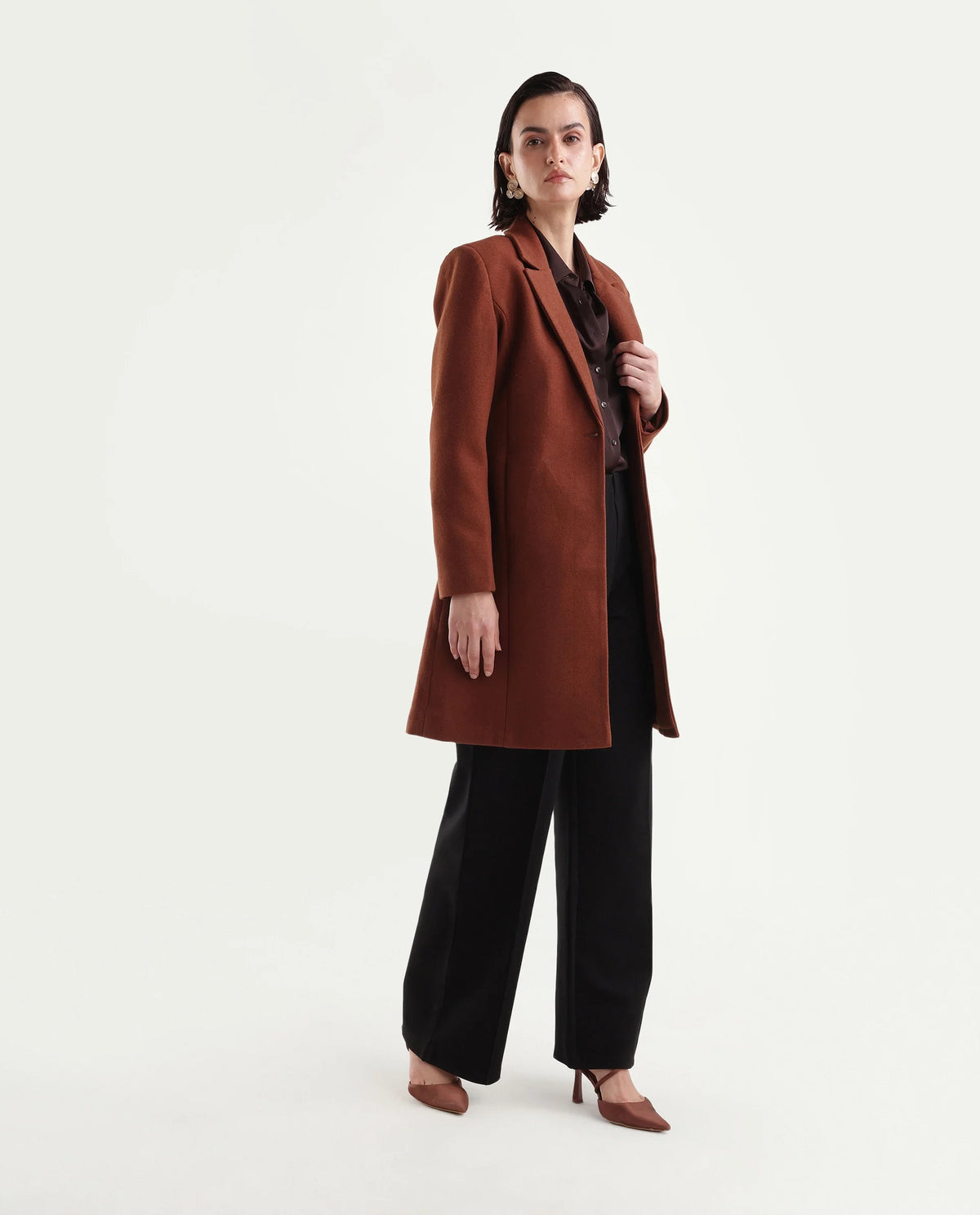 Rareism Womens Kore Rust Polyester Blend Lapel Neck Regular Plain Coat - image 4