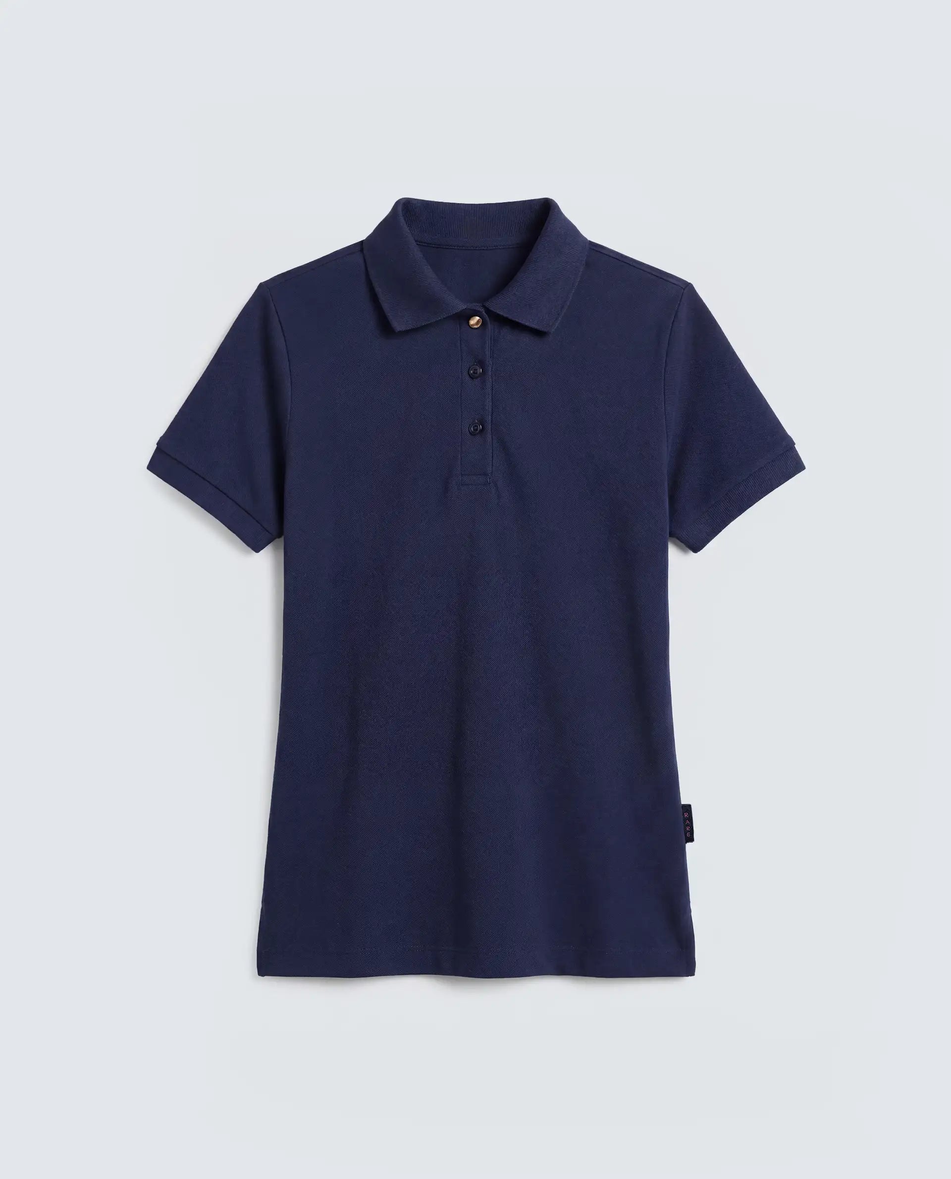 Rareism Women's Basic Rr-Corp-Elane Navy Cotton CollaredRegular Plain Polo