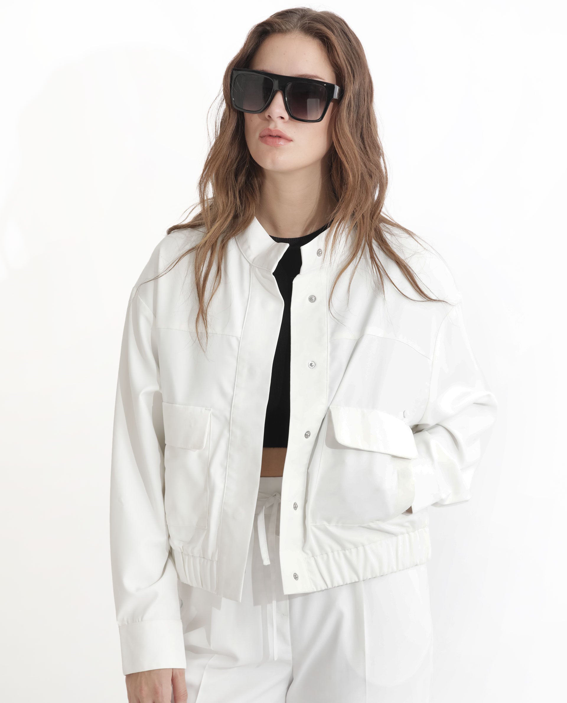 Rareism Women's Ruks Off White Polyester High Neck Plain Regular Fit Jacket