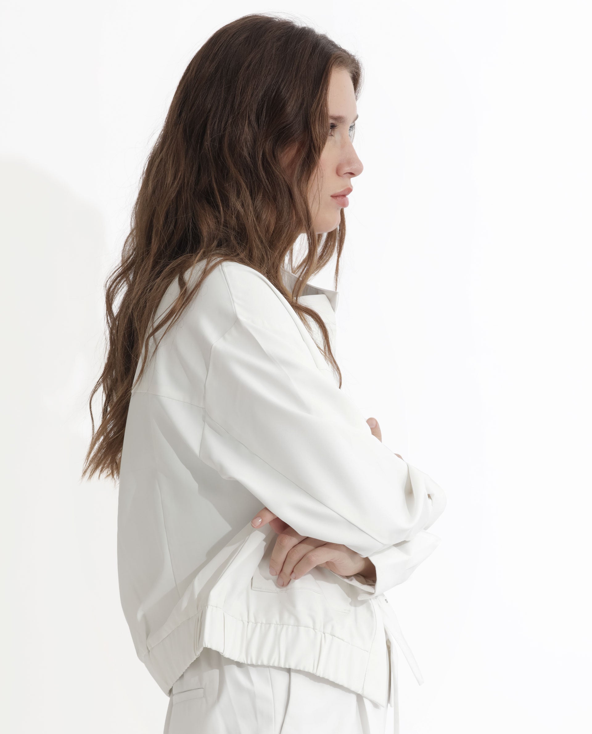 Rareism Women's Ruks Off White Polyester High Neck Plain Regular Fit Jacket