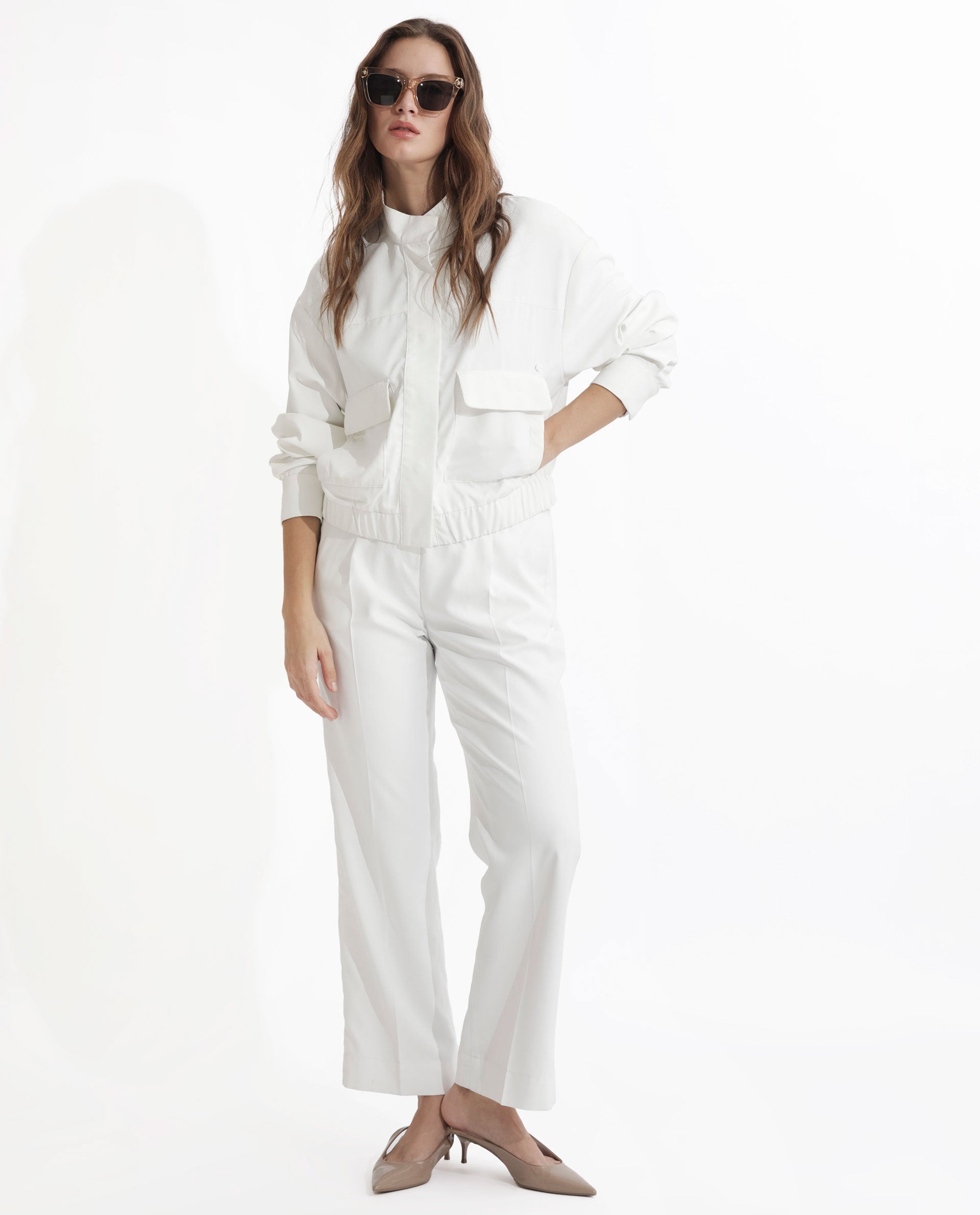 Rareism Women's Ruks Off White Polyester High Neck Plain Regular Fit Jacket