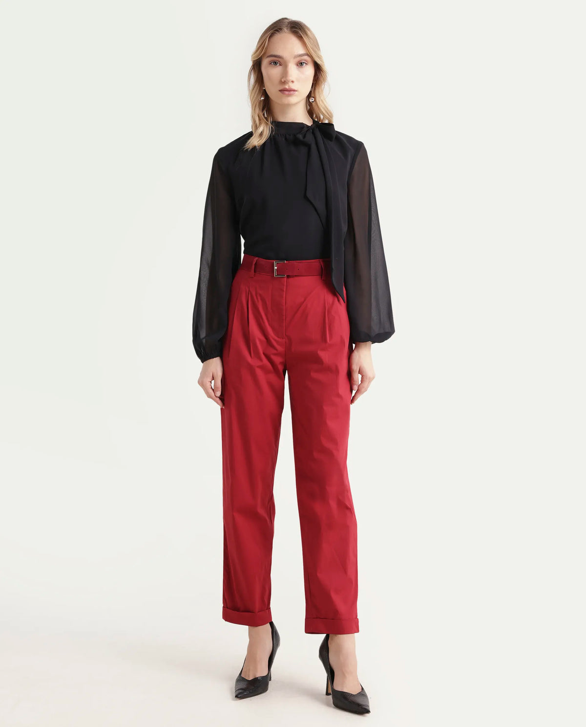 Rareism Women's Ruvz Rust Cotton Blend Plain Ankle Length Straight Fit Trouser