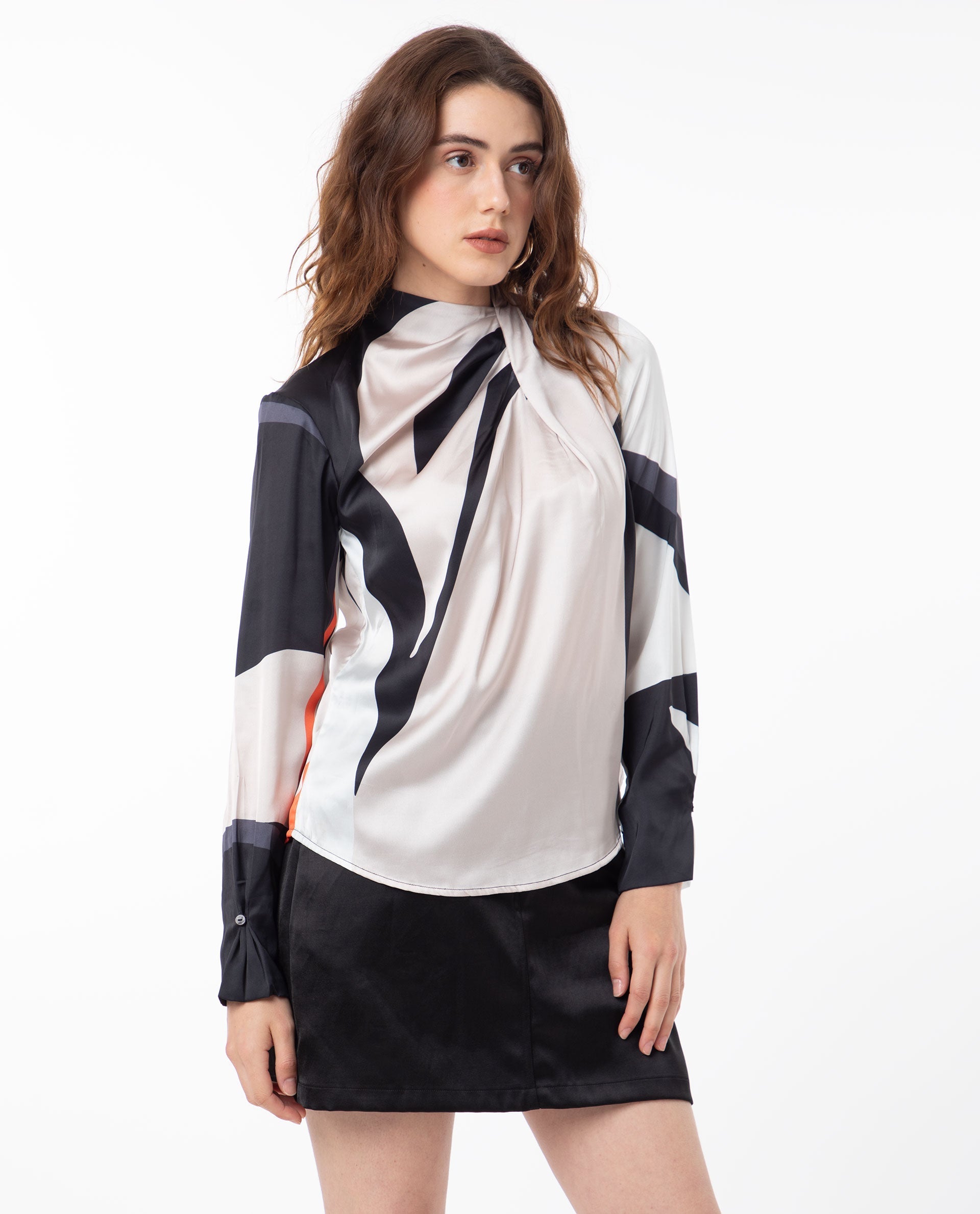 Rareism Women's Saatgan Multi Polyester Cowl Neck Abstract Print Regular Fit Top