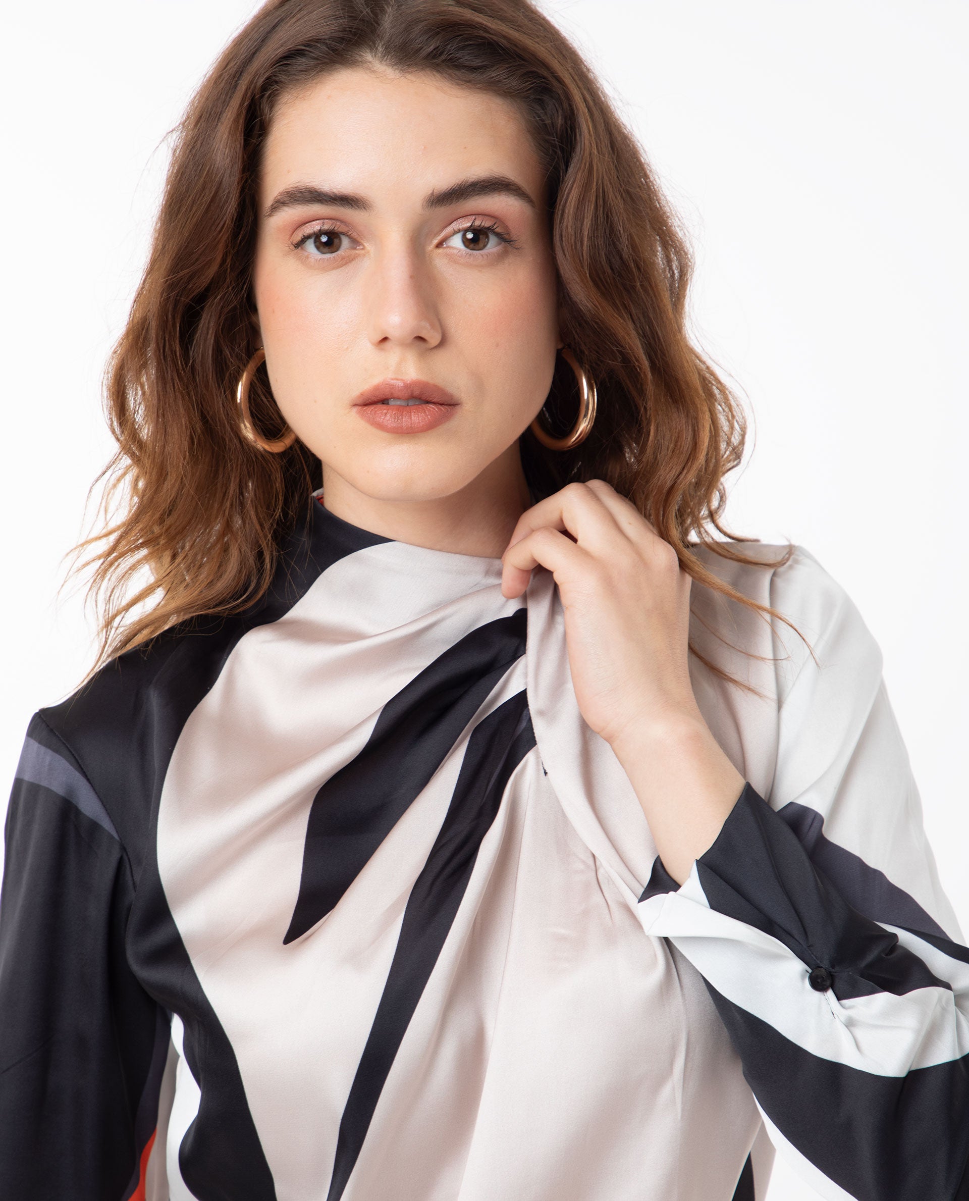Rareism Women's Saatgan Multi Polyester Cowl Neck Abstract Print Regular Fit Top