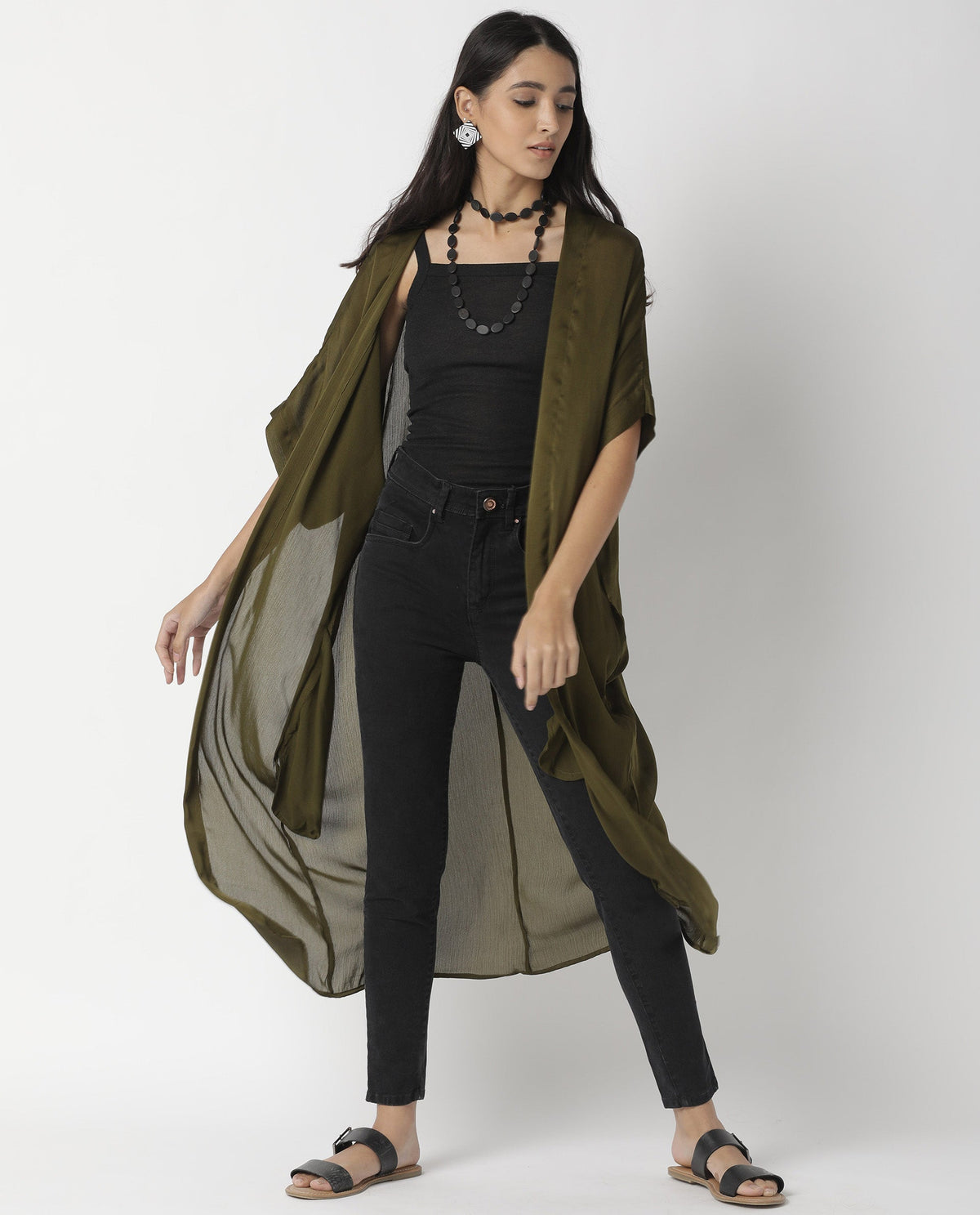 Rareism Womens Saga Green Outer Wear Polyester Fabric Regular Fit Half Sleeve