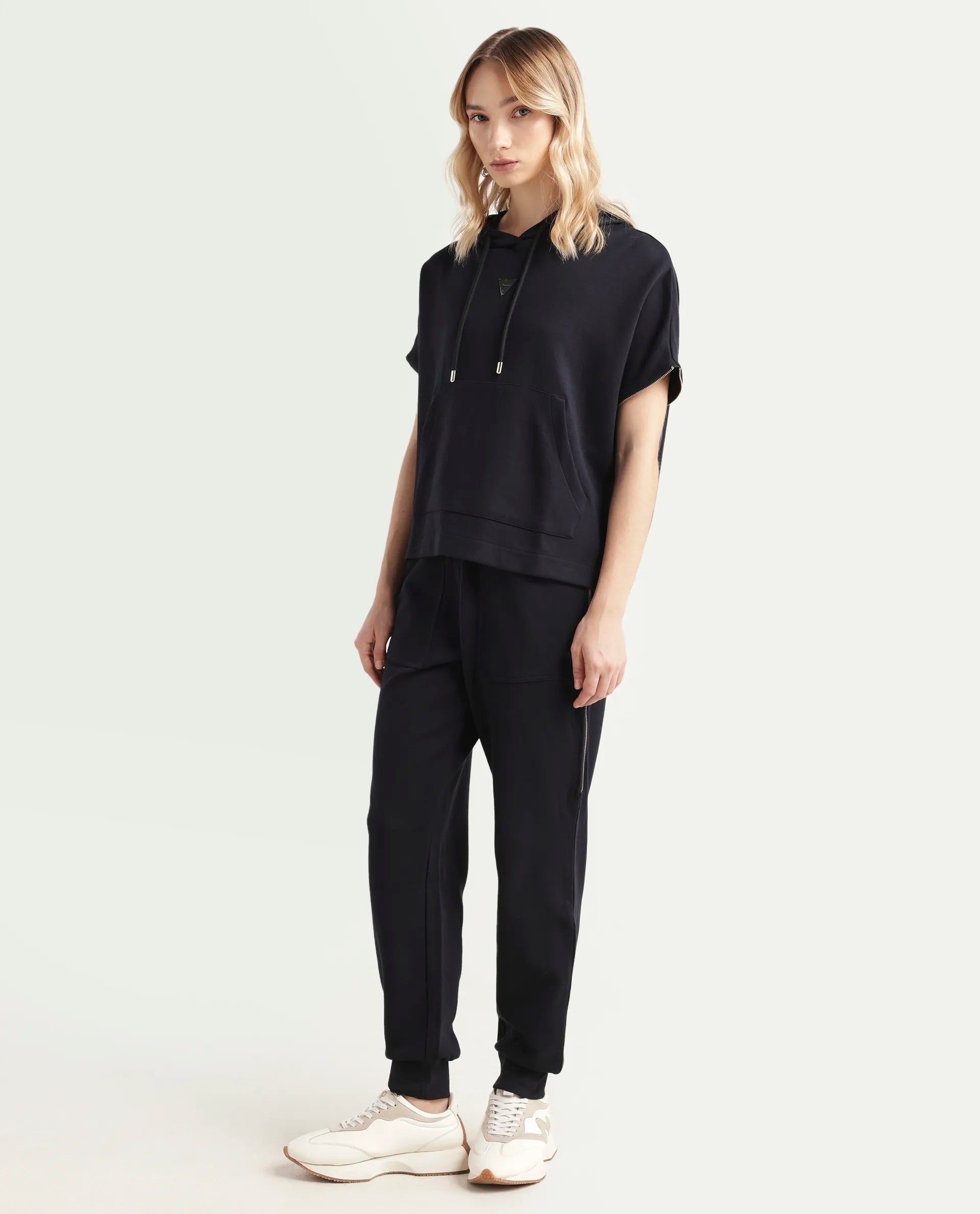 Rareism Women's Saints Black Cotton Blend Plain Ankle Length Regular Fit Track Pant