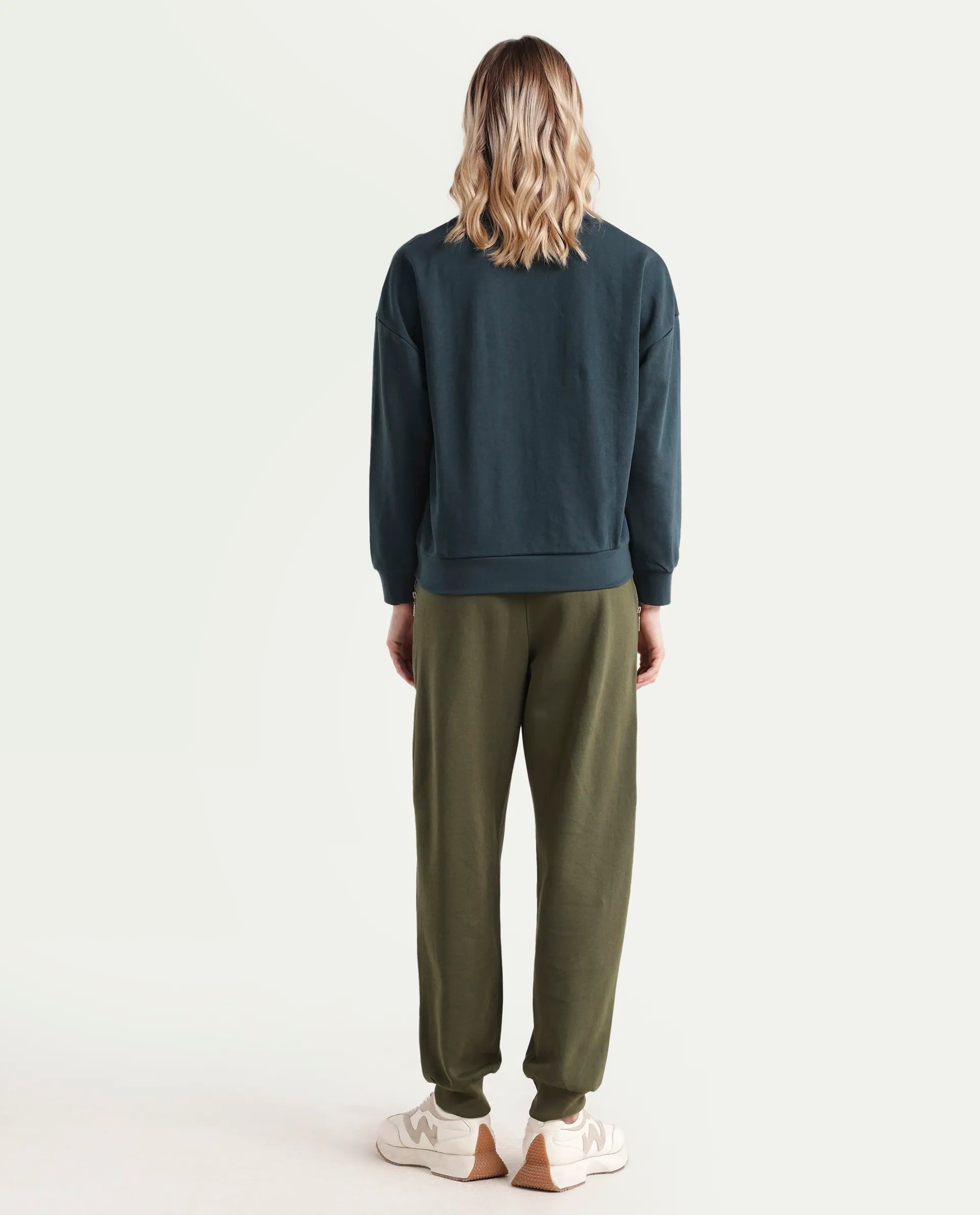 Rareism Women's Saints Olive Cotton Blend Plain Ankle Length Regular Fit Track Pant