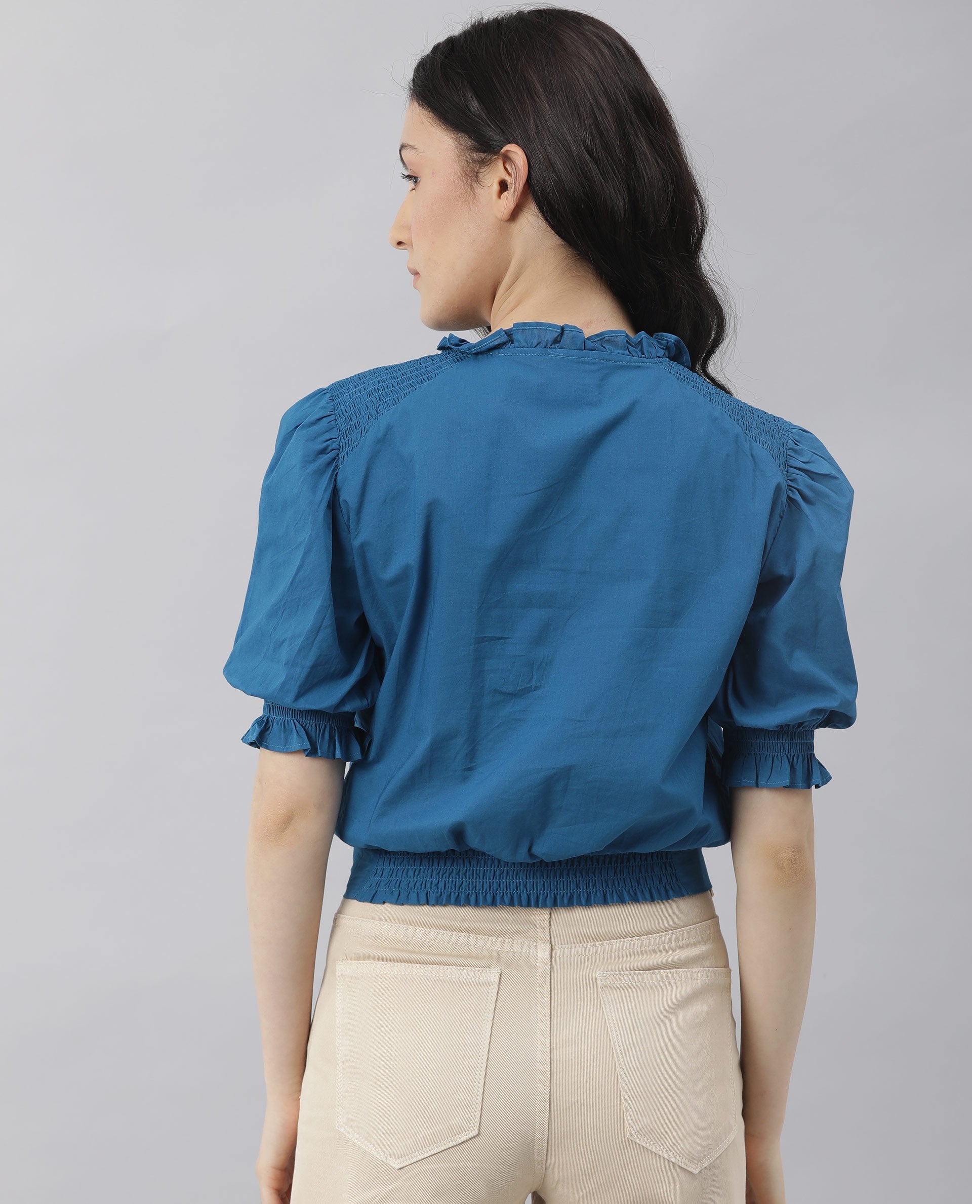 Rareism Women Salsa Blue Top Short Sleeves Solid