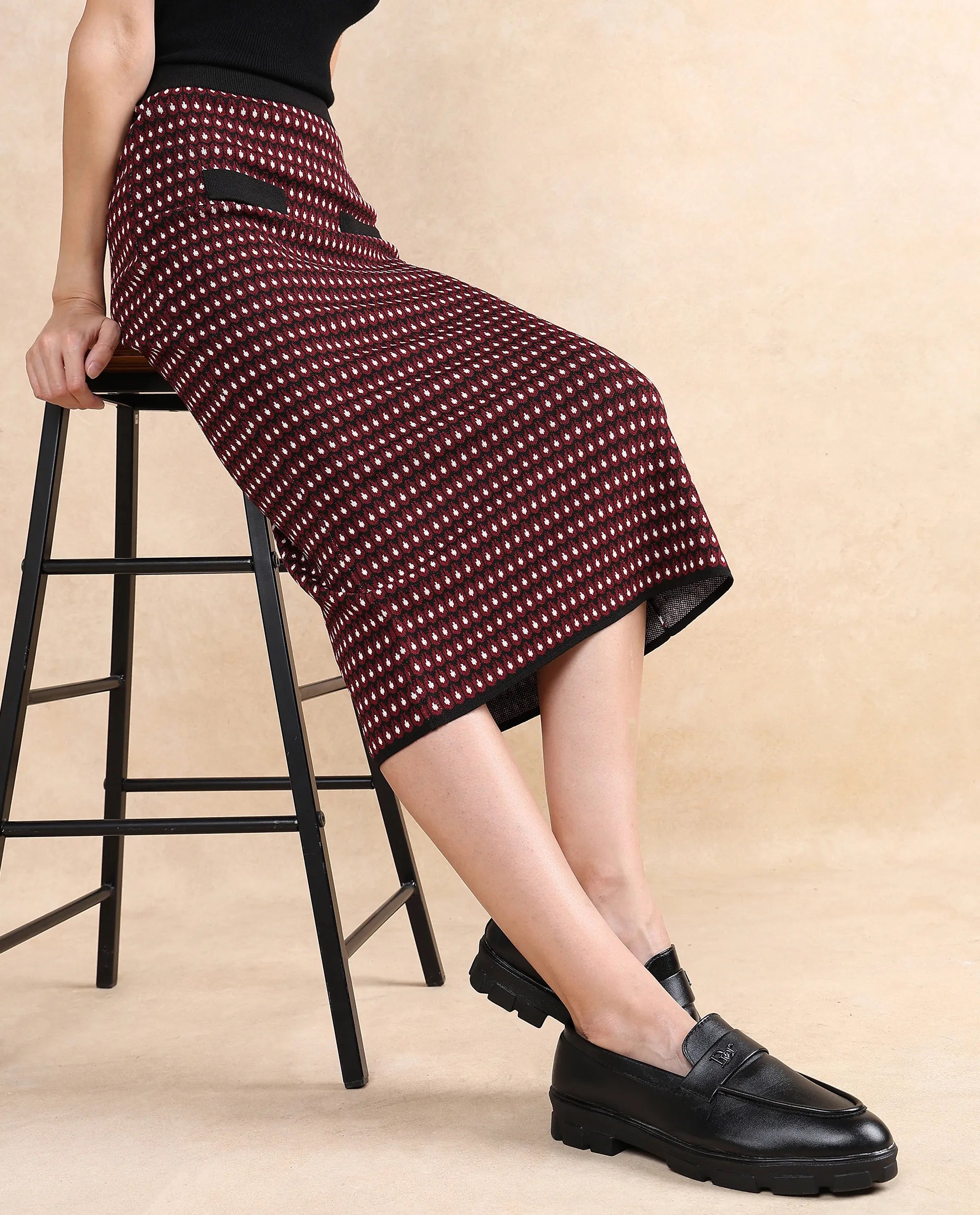 Rareism Women Sanayi B Maroon Relaxed Fit Printed Skirt