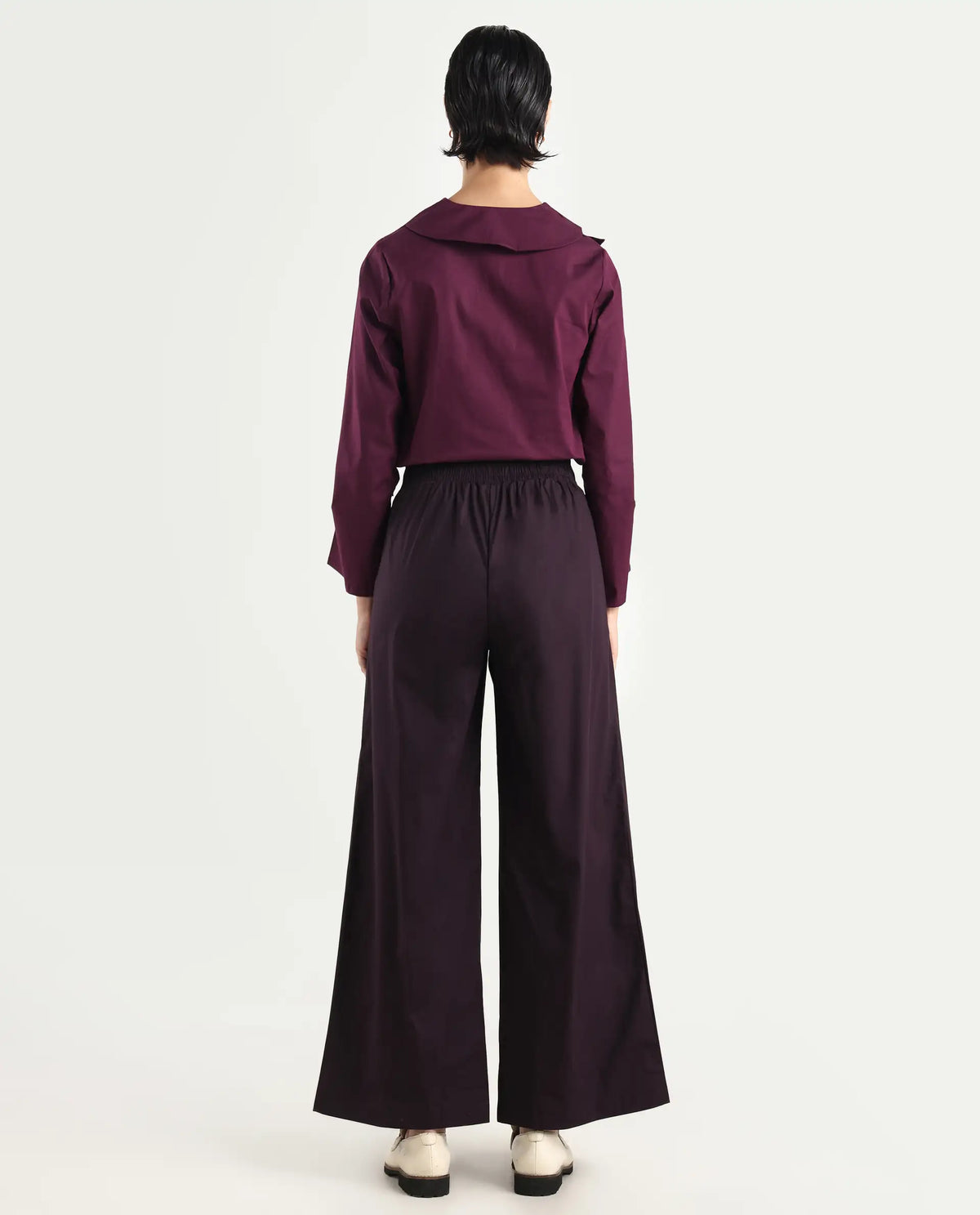 Rareism Women's Sanremo Maroon Cotton Plain Ankle Length Wide Leg Trouser