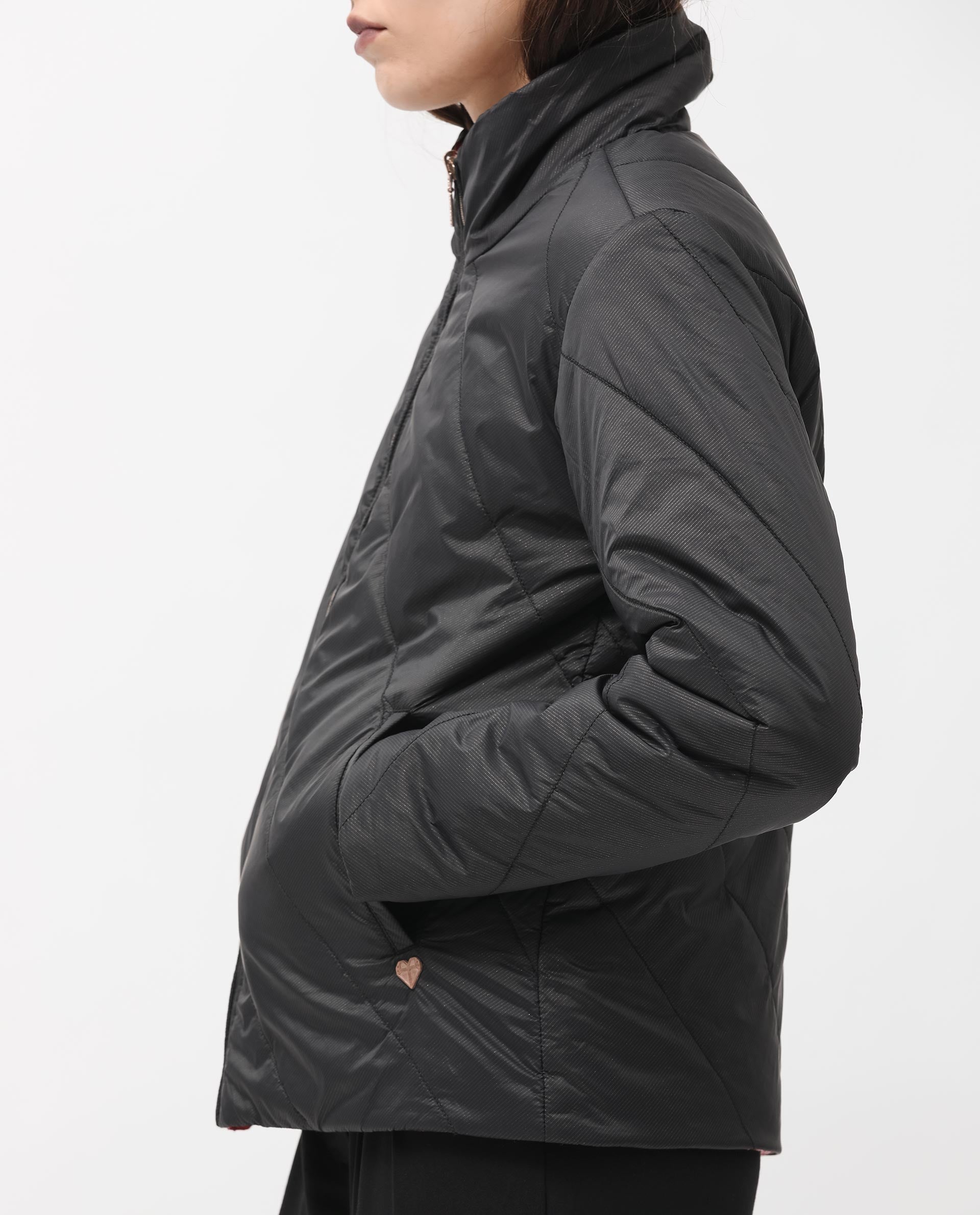 Rareism Women's Sapel Black Polyester High Neck Plain Regular Fit Jacket