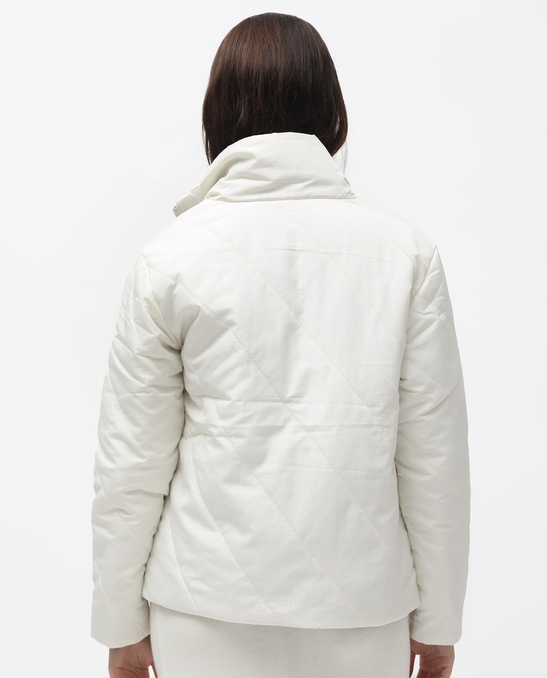 Rareism Women's Sapel Off White Polyester High Neck Plain Regular Fit Jacket