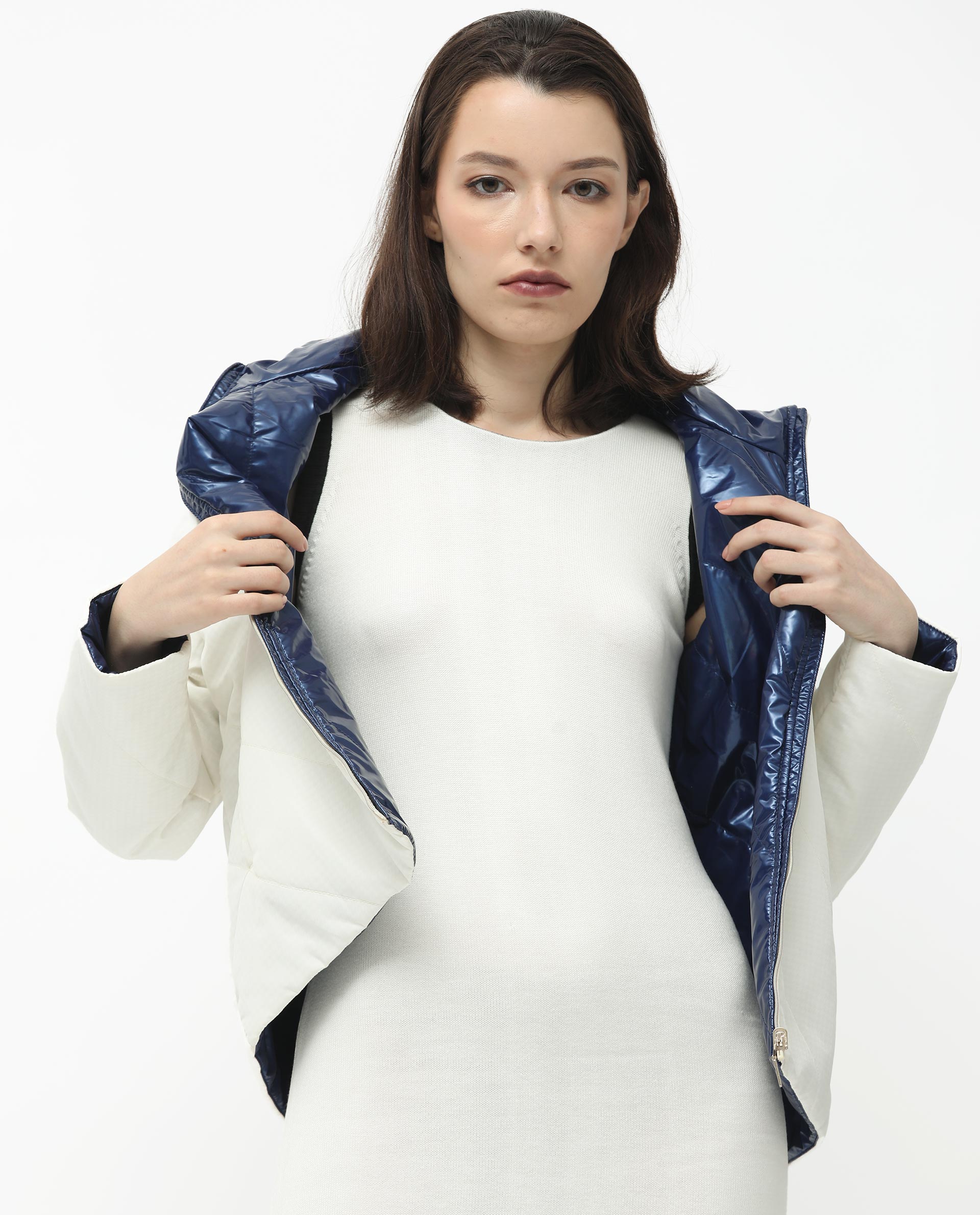 Rareism Women's Sapel Off White Polyester High Neck Plain Regular Fit Jacket