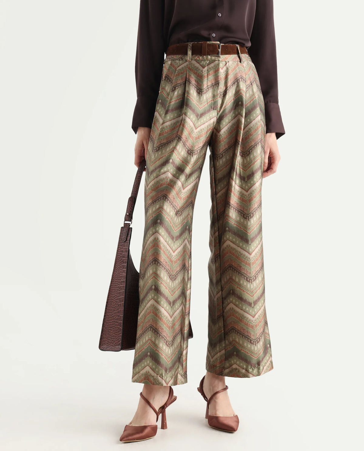 Rareism Women's Scilla Multi Polyester Geometric Print Ankle Length Wide Trouser