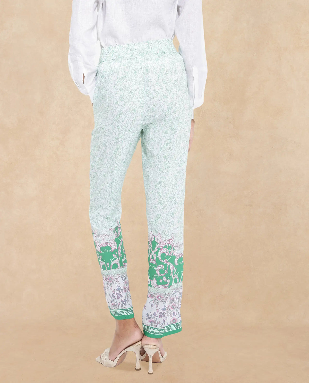Rareism Women Sepio-B Light Green Tie Up Closure Straight Fit Ankle Length Abstract Print Trouser