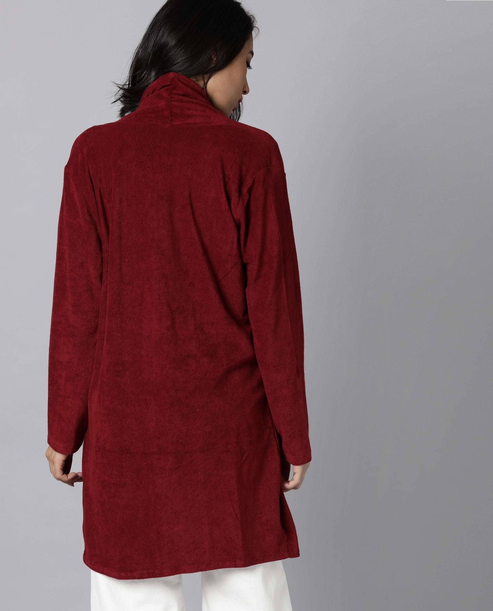 Rareism Women Sesh Maroon Overlayer Knit Fabric Solid
