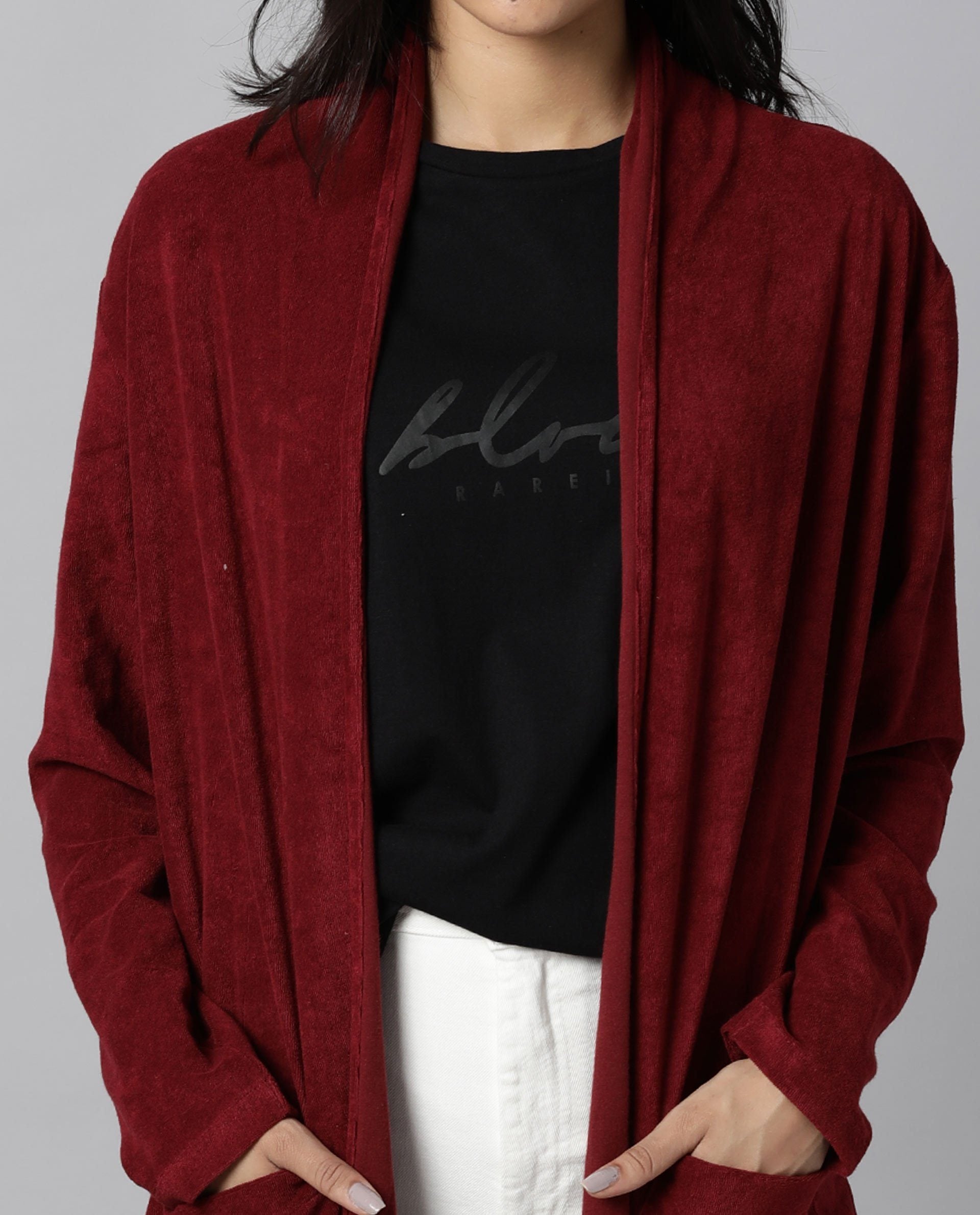 Rareism Women Sesh Maroon Overlayer Knit Fabric Solid