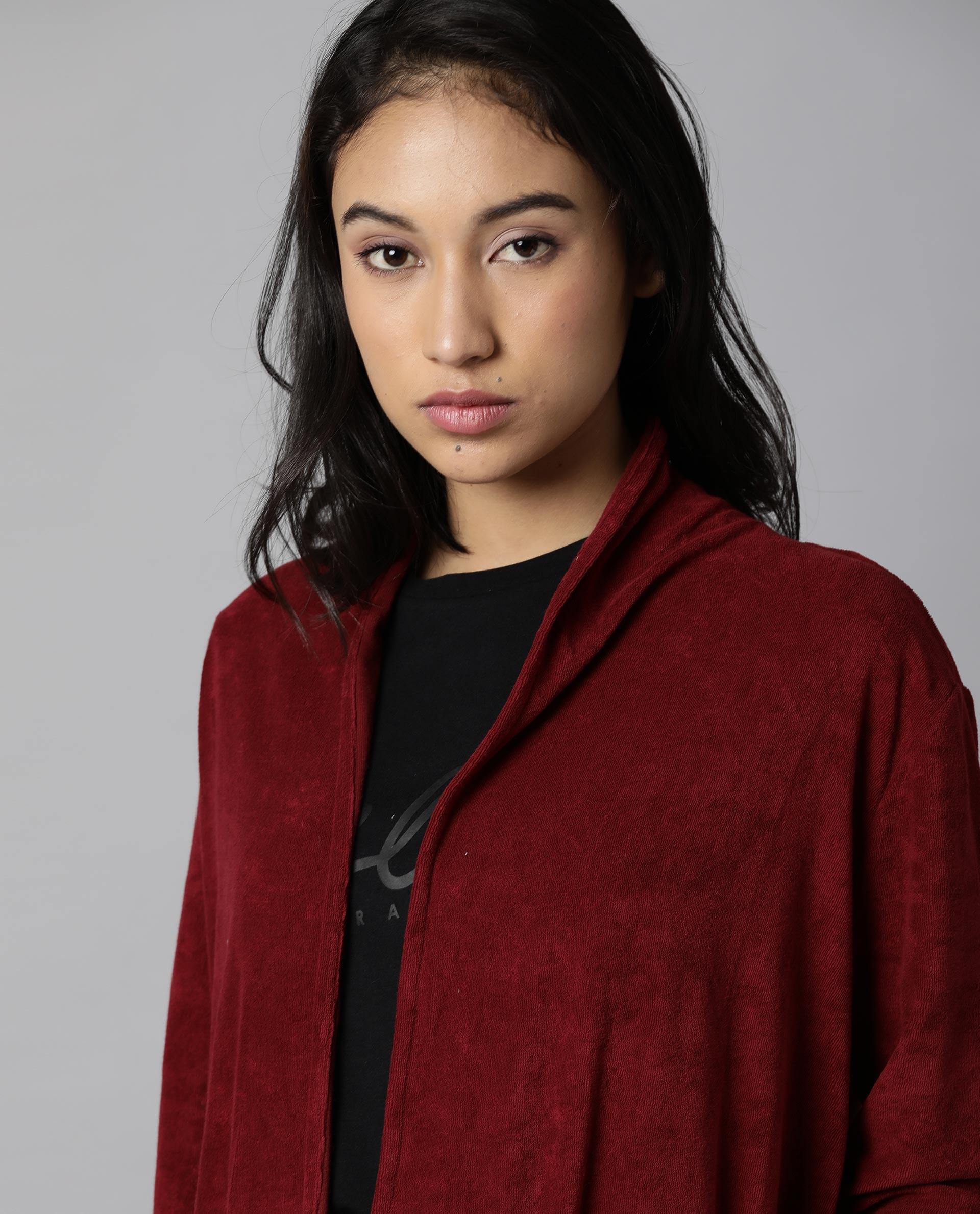 Rareism Women Sesh Maroon Overlayer Knit Fabric Solid
