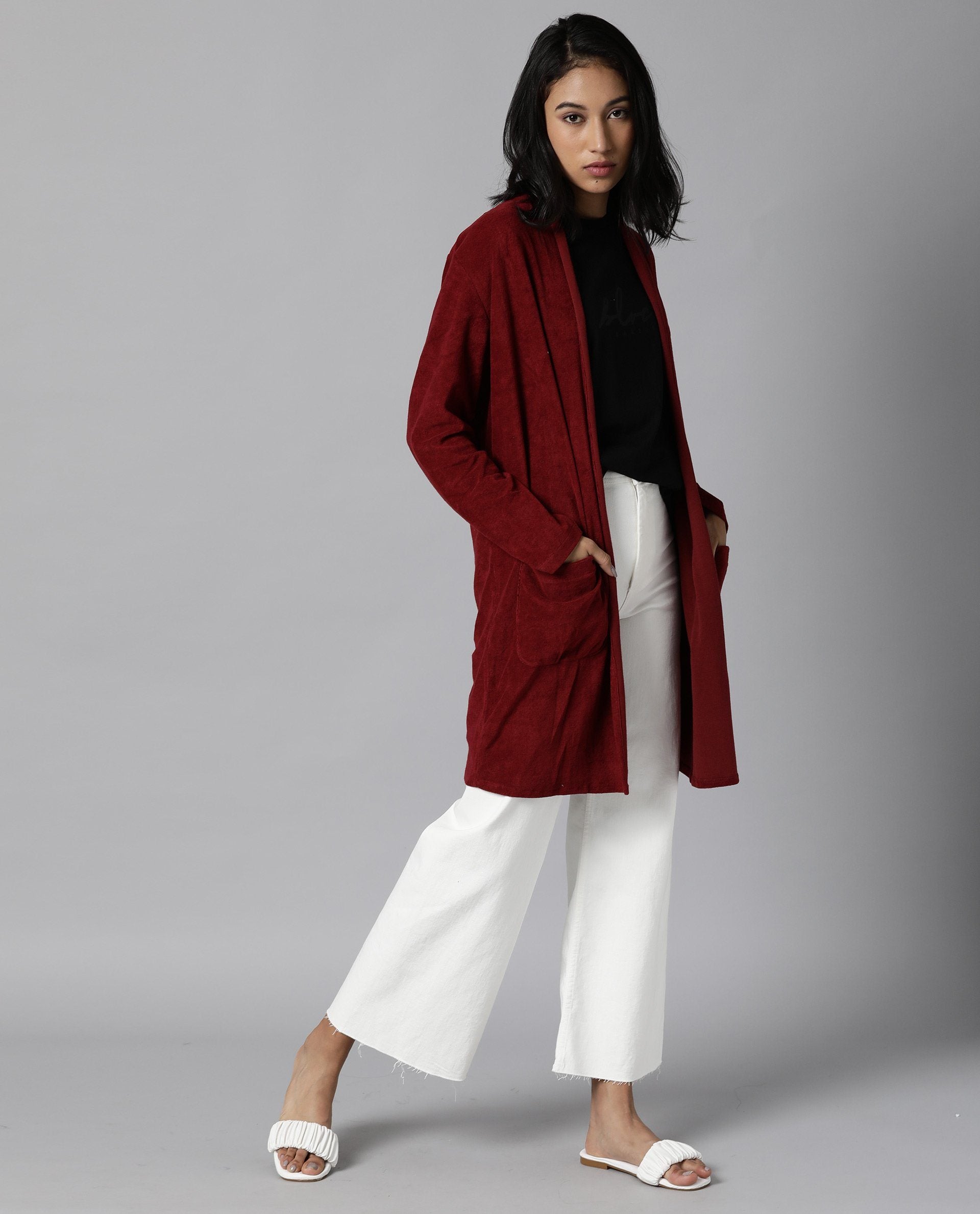 Rareism Women Sesh Maroon Overlayer Knit Fabric Solid