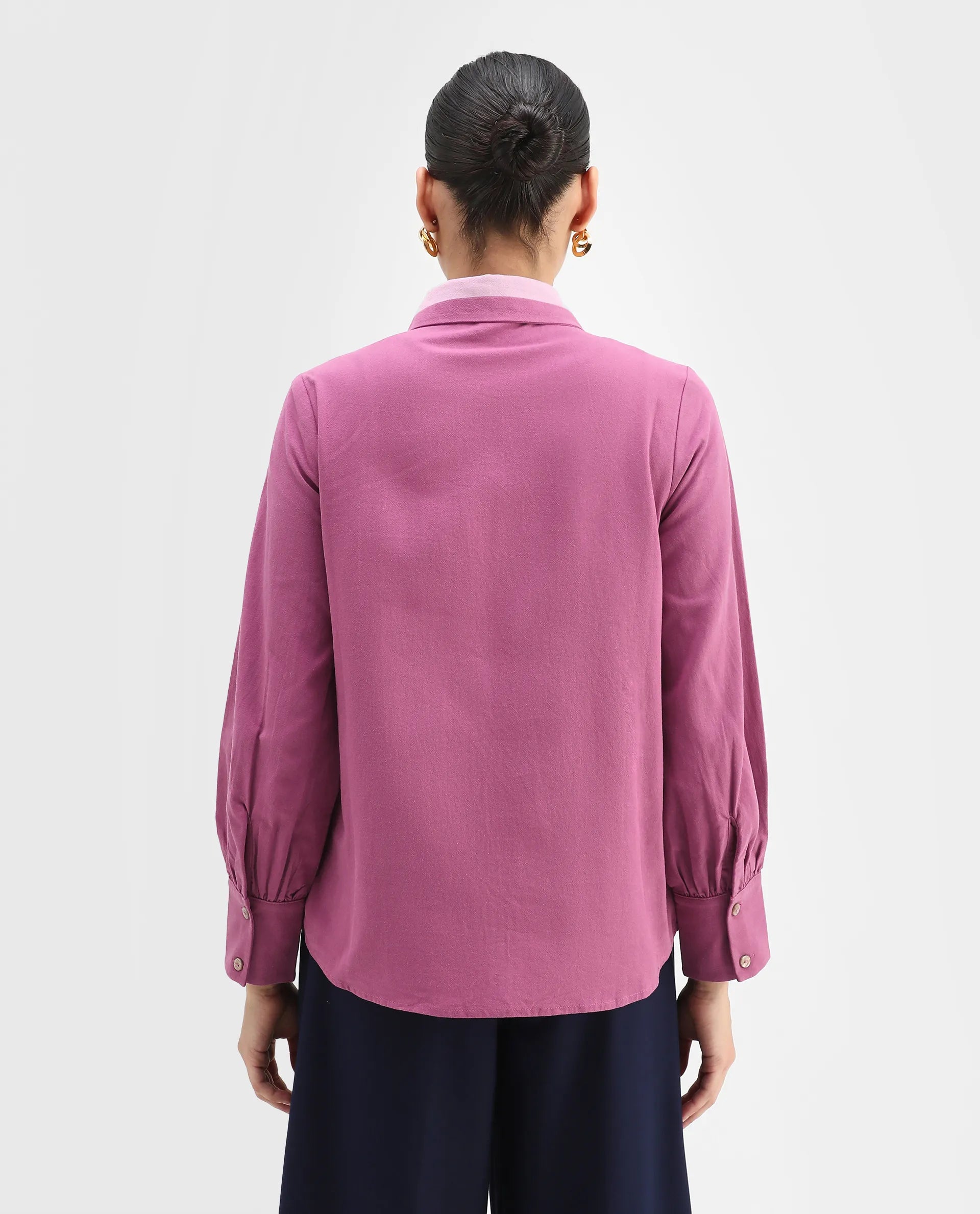 Rareism Women's Severo Pink Cotton Drop Collar Plain Cuffed Sleeve Regular Fit Shirt