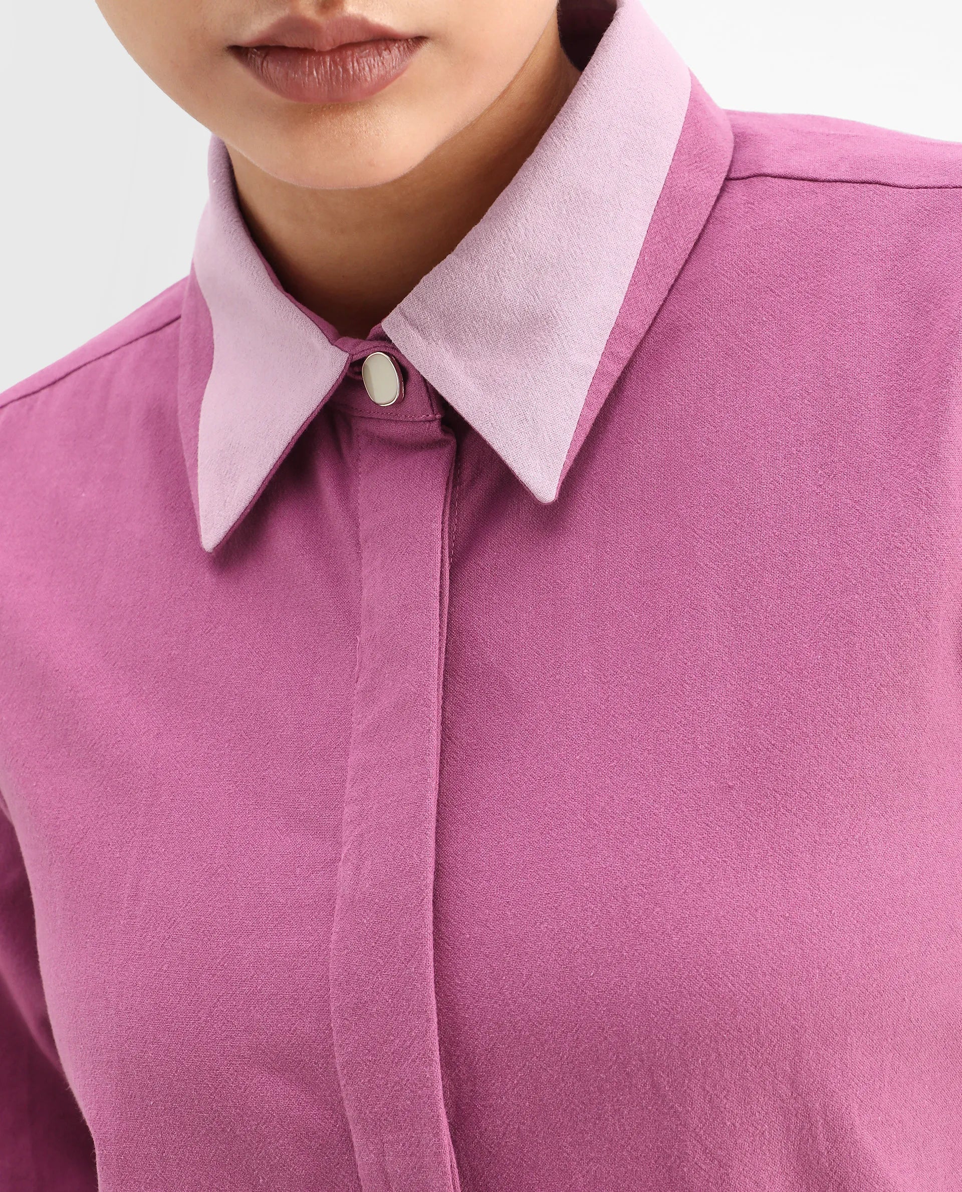 Rareism Women's Severo Pink Cotton Drop Collar Plain Cuffed Sleeve Regular Fit Shirt