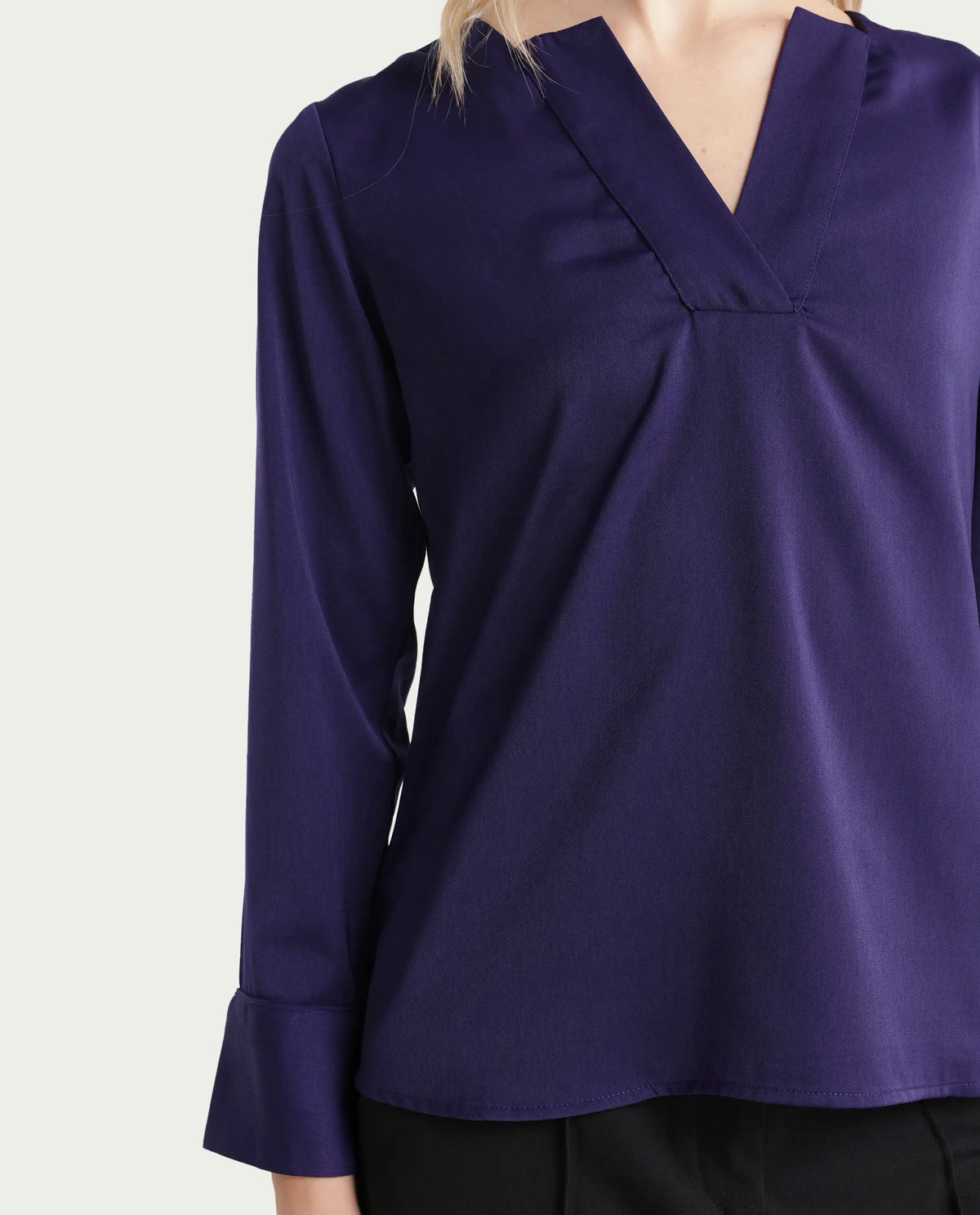 Rareism Women's Shami Navy Polyester V-Neck Plain Cuffed Sleeve Regular Fit Top