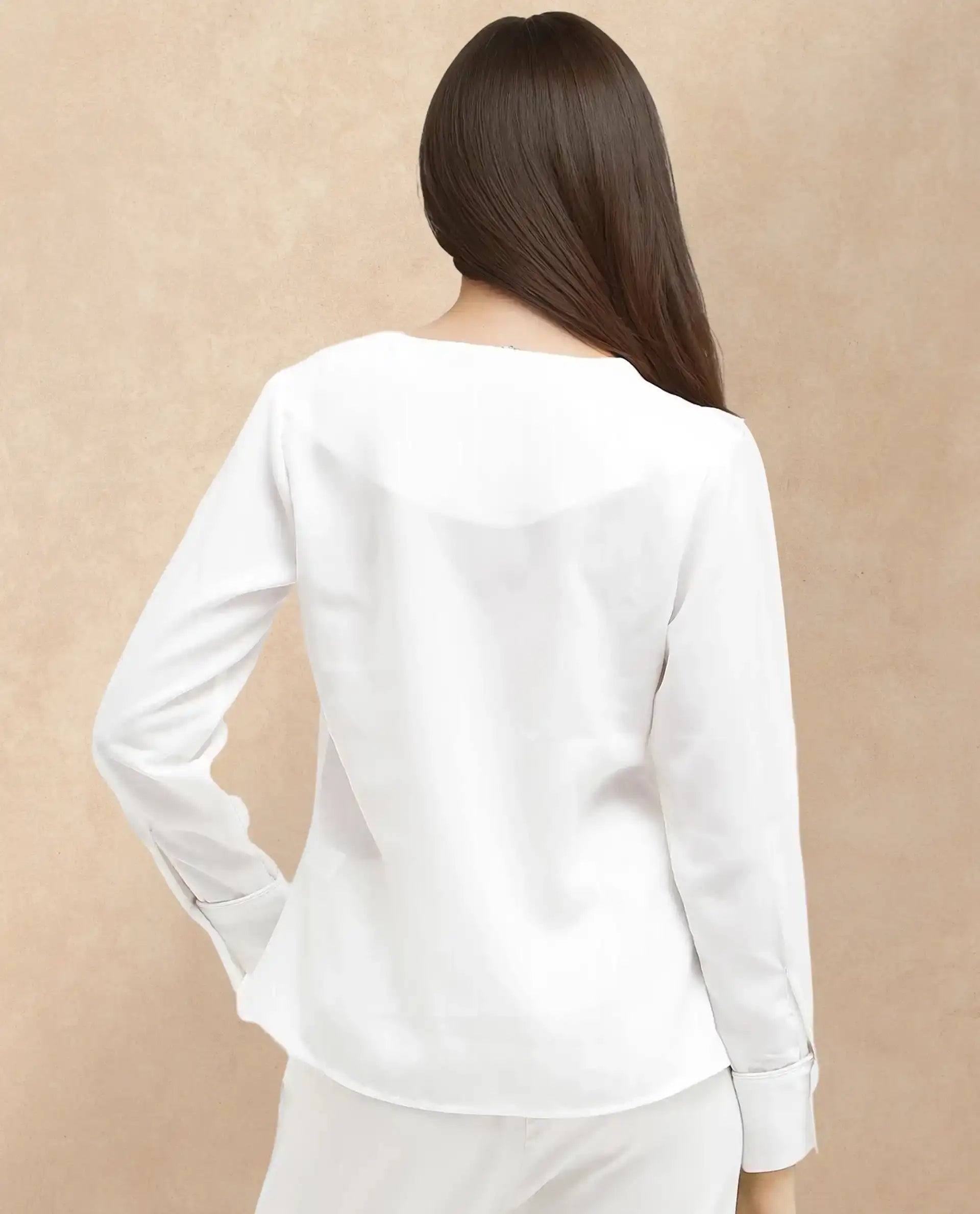 Rareism Women's Shamon White Polyester V-Neck Plain Cuffed Sleeve Regular Fit Top
