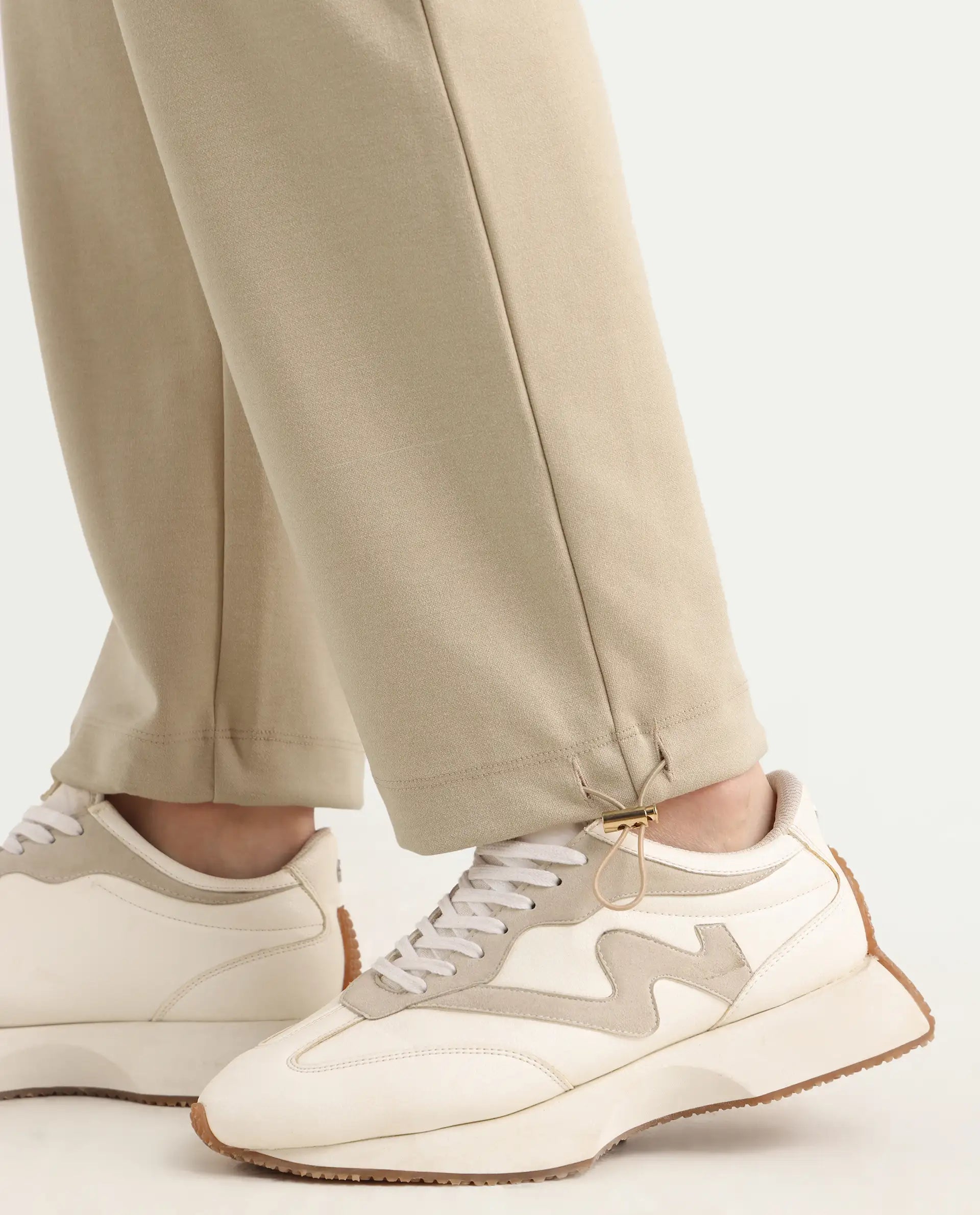 Rareism Women's Shane Beige Modal Blend Straight Printed Track Pant