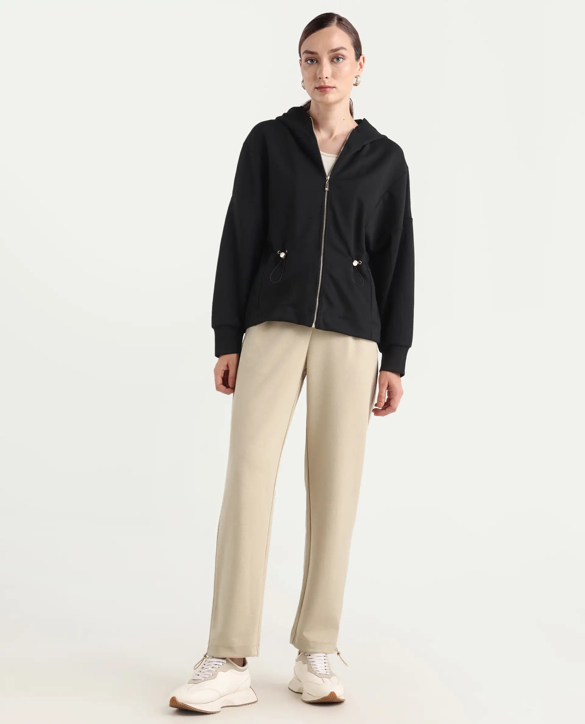 Rareism Women's Shane Beige Modal Blend Straight Printed Track Pant