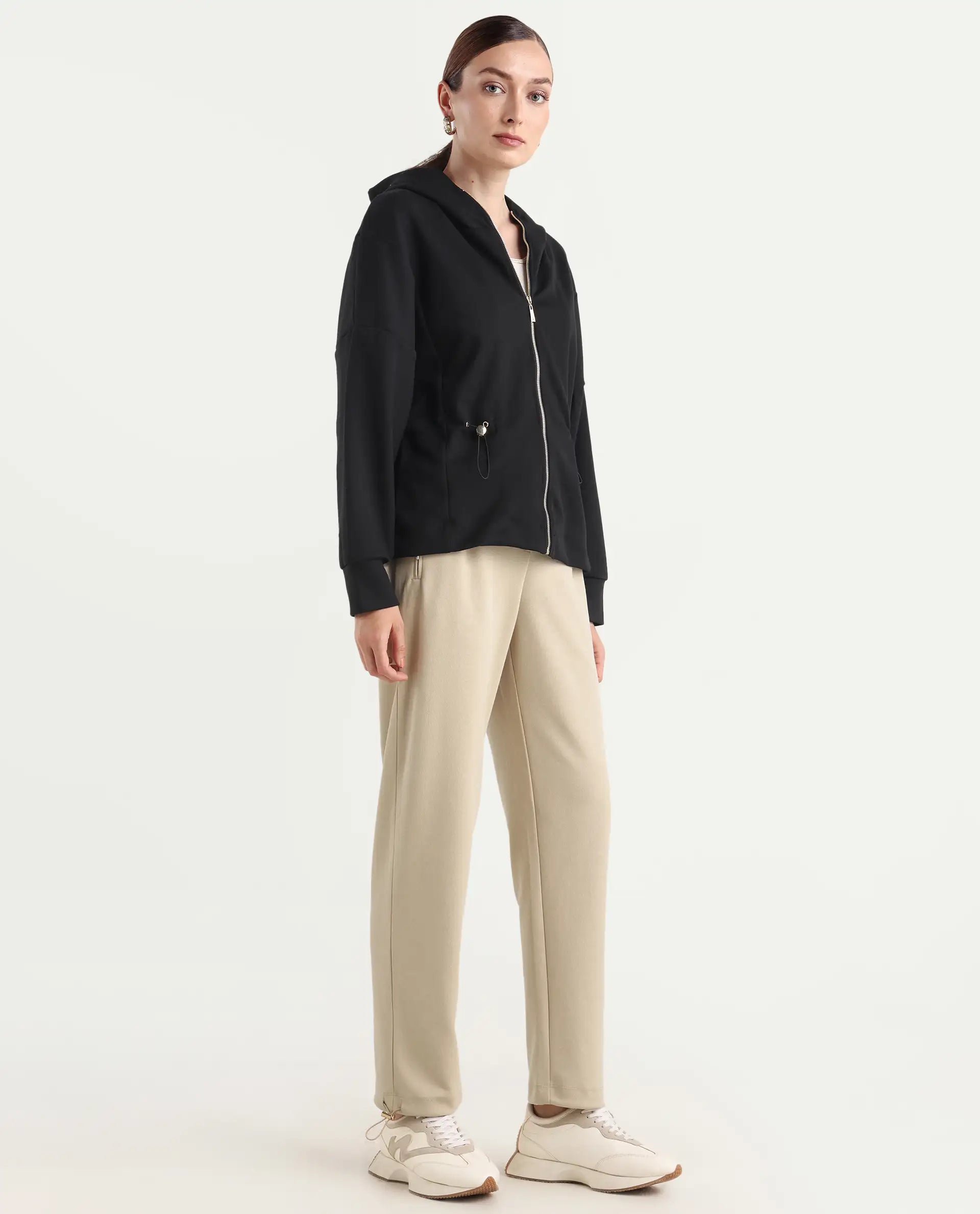 Rareism Women's Shane Beige Modal Blend Straight Printed Track Pant