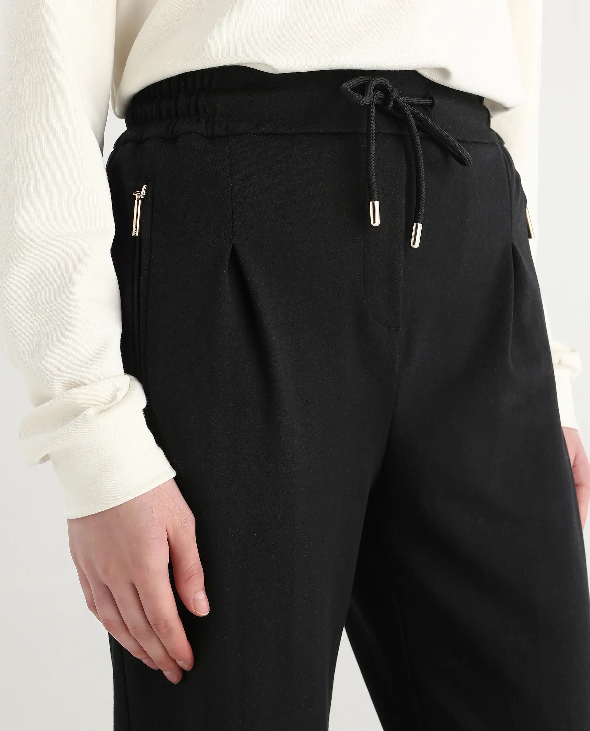 Rareism Women's Shane Black Modal Blend Straight Fit Track Pant