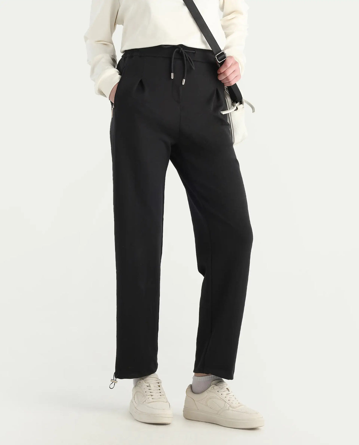 Rareism Women's Shane Black Modal Blend Straight Fit Track Pant