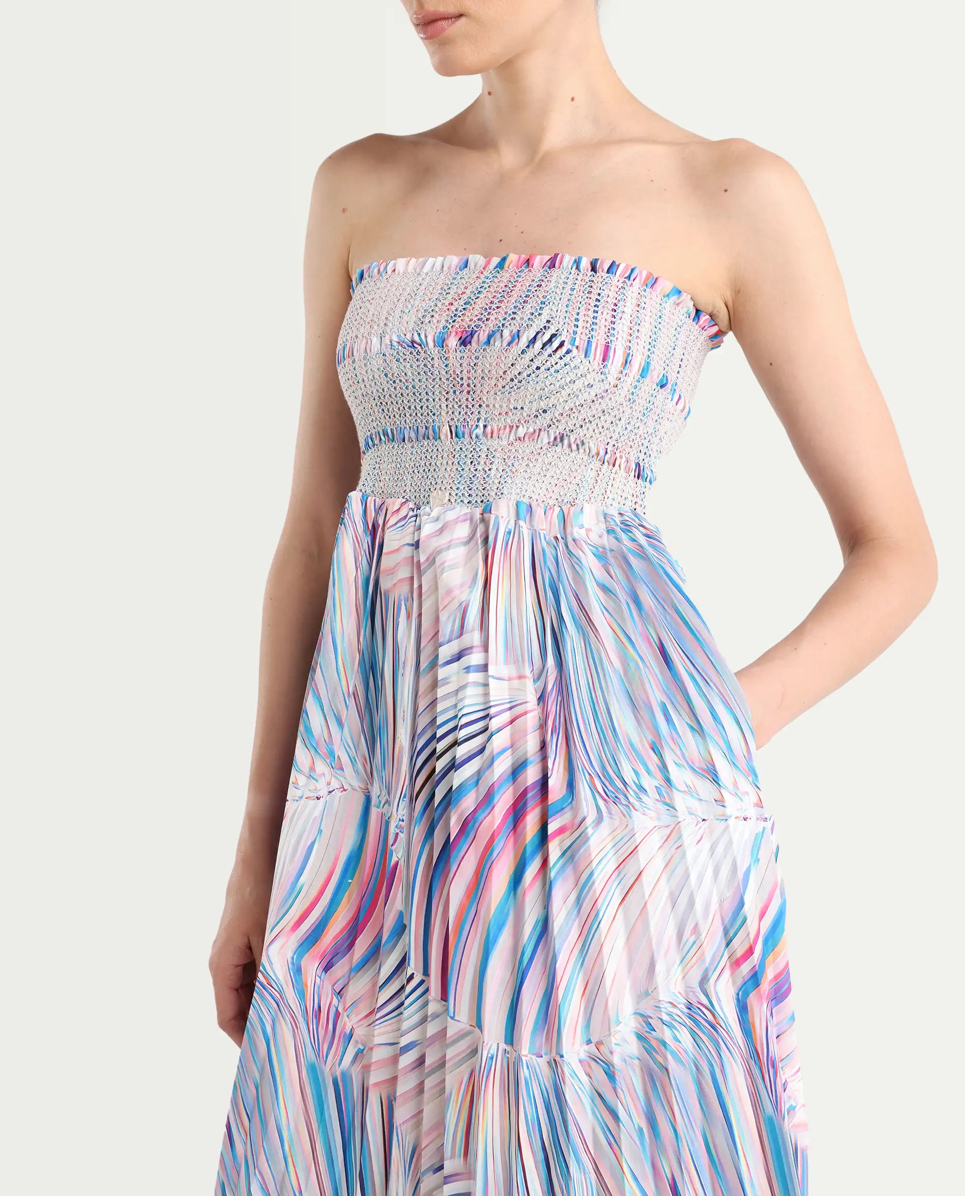 Rareism Women's Shanks Multi Polyester Blend Shoulder Strap Abstract Print Sleeveless Midi Fit And Flare Dress