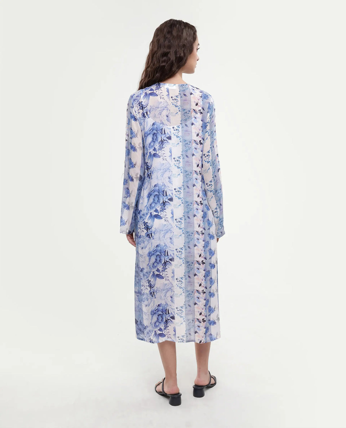 Rareism Women's Shay Blue Modal Tie-Up Neck Floral Print Knee Length Relaxed Fit Shrug