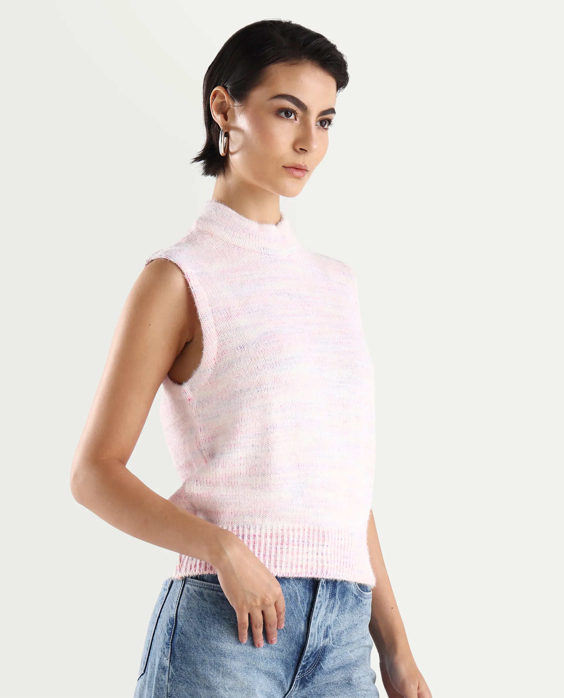 Rareism Women's Shenpa T Multi Nylon High Neck Ombre Sleeveless Regular Fit Top