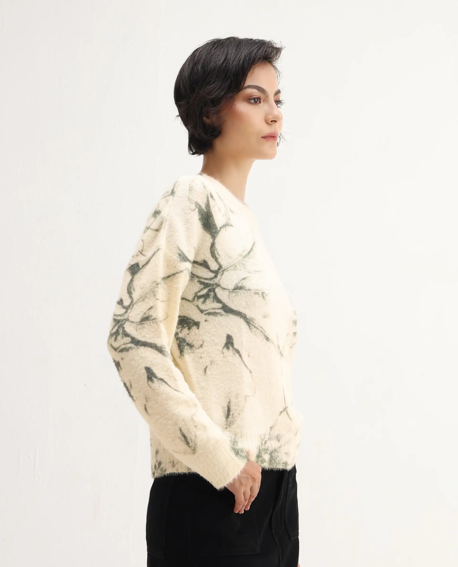 Rareism Women's Siriam Light Multi Acrylic Blend Crew Neck Relaxed Fit Sweater