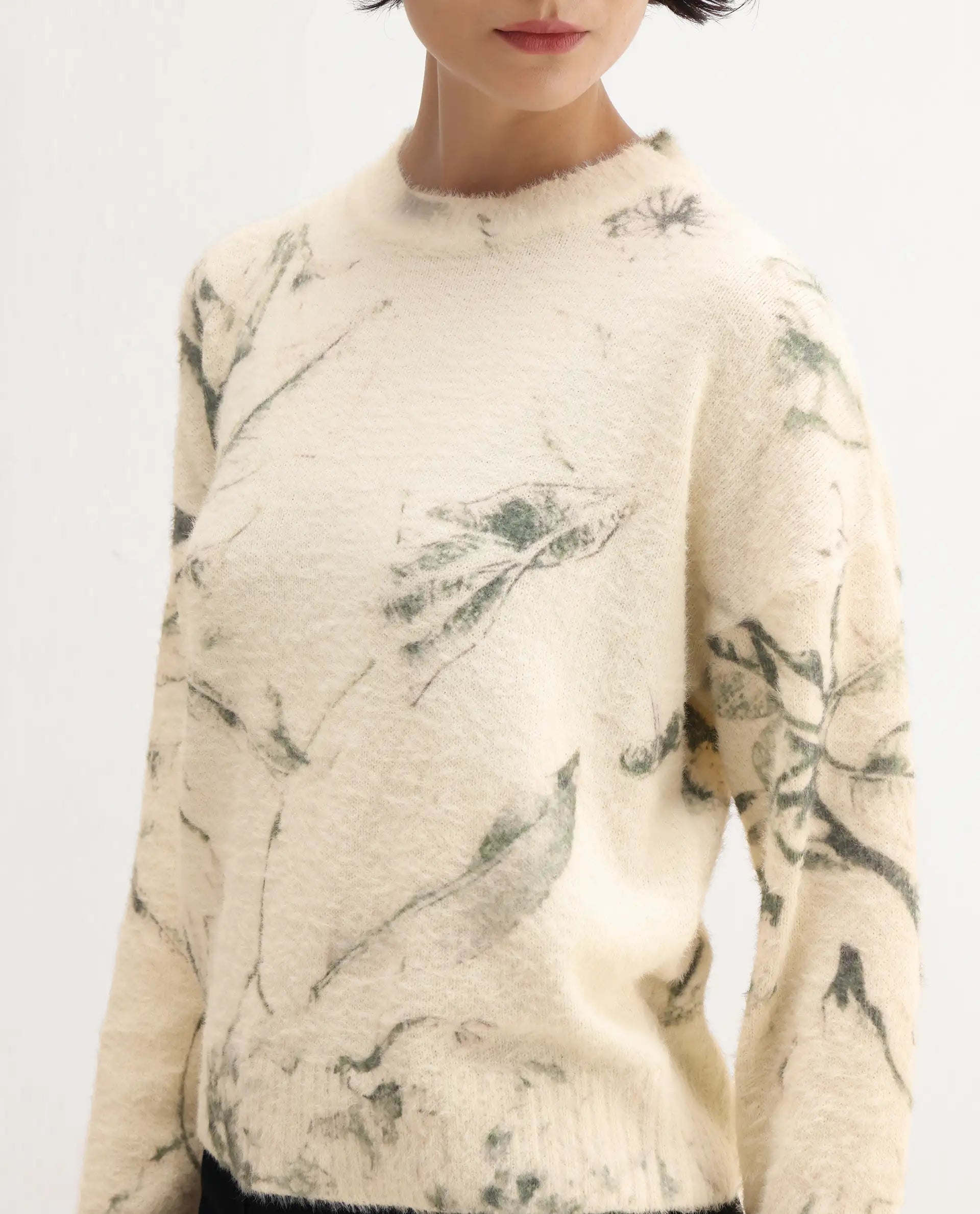 Rareism Women's Siriam Light Multi Acrylic Blend Crew Neck Relaxed Fit Sweater