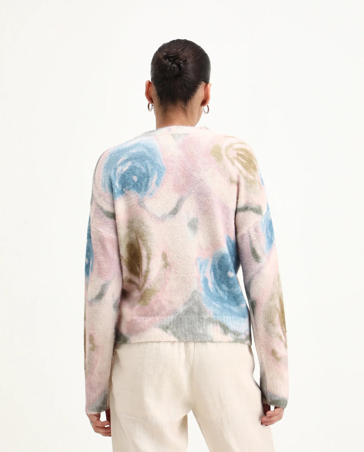 Rareism Women's Siril Dusky Multi Acrylic Blend Crew Neck Relaxed Fit Sweater
