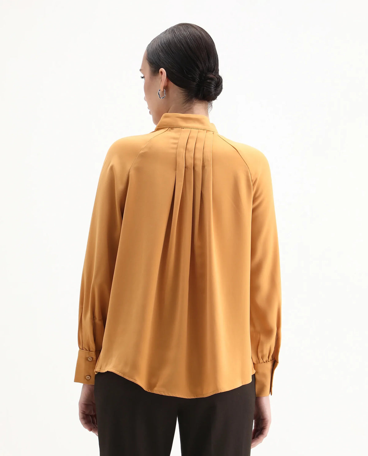 Rareism Women's Snera Yellow Polyester Blend Drop Collar Plain Cuffed Sleeve Regular Fit Top