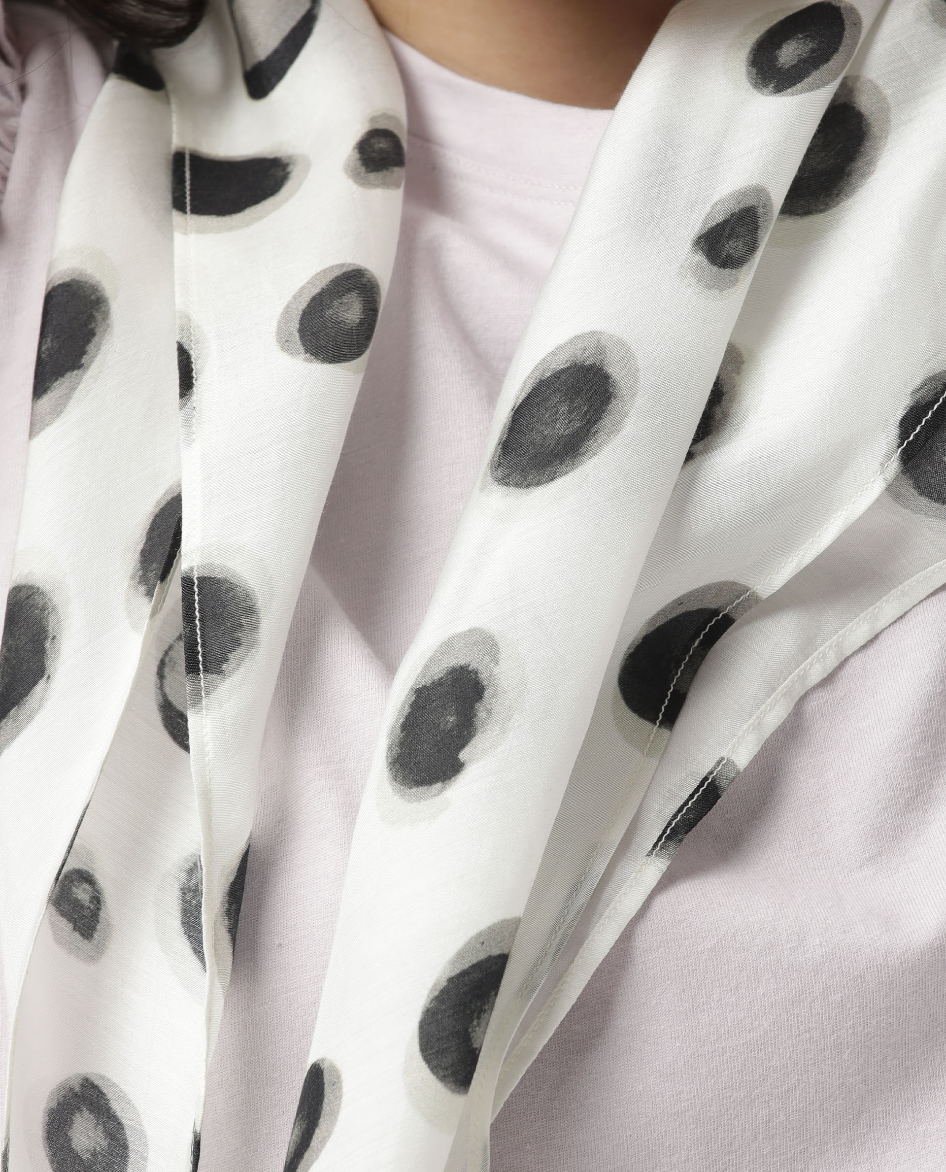 Rareism Women Soak White Scarf Cotton Silk Fabric