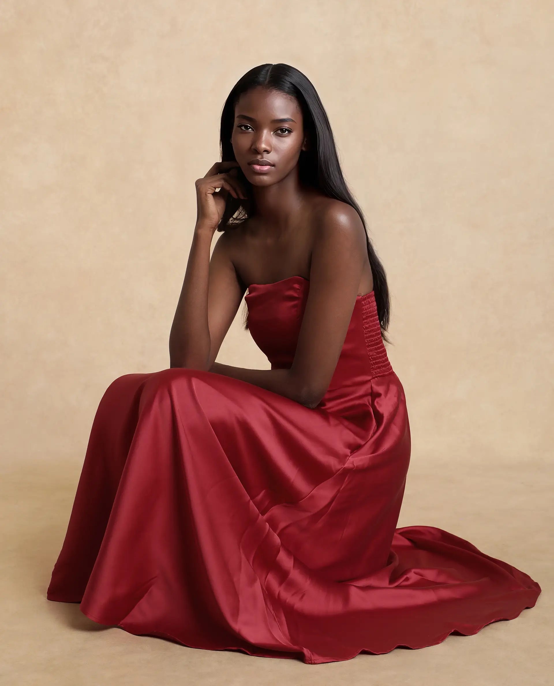 Rareism Women's Somfar Red Polyester Sweetheart Neck Plain Sleeveless Midi Flared Dress