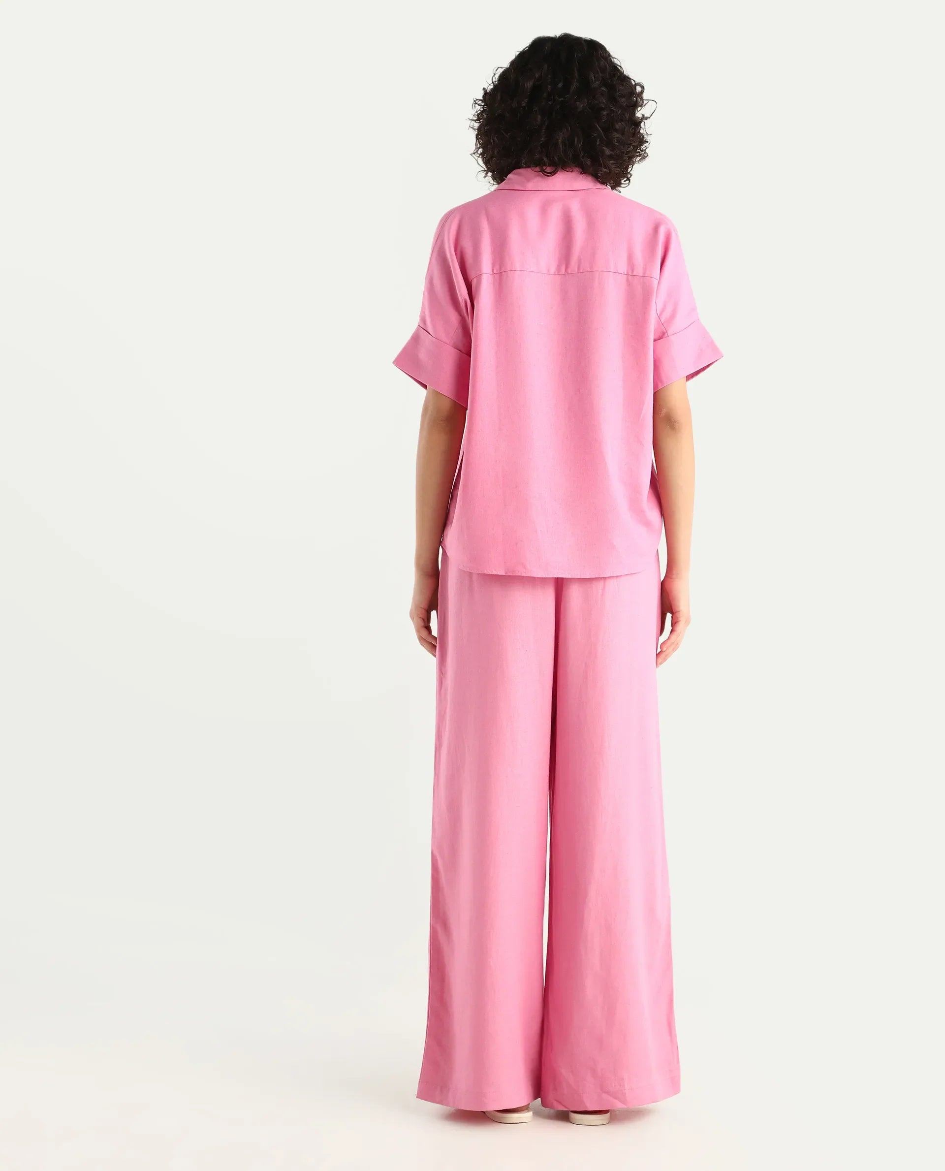 Rareism Women's Somkar B Pink Viscose Blend Plain Ankle Length Straight Fit Trouser