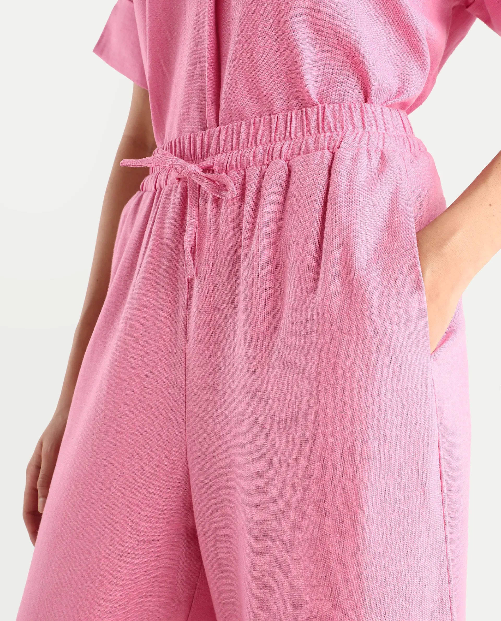 Rareism Women's Somkar B Pink Viscose Blend Plain Ankle Length Straight Fit Trouser