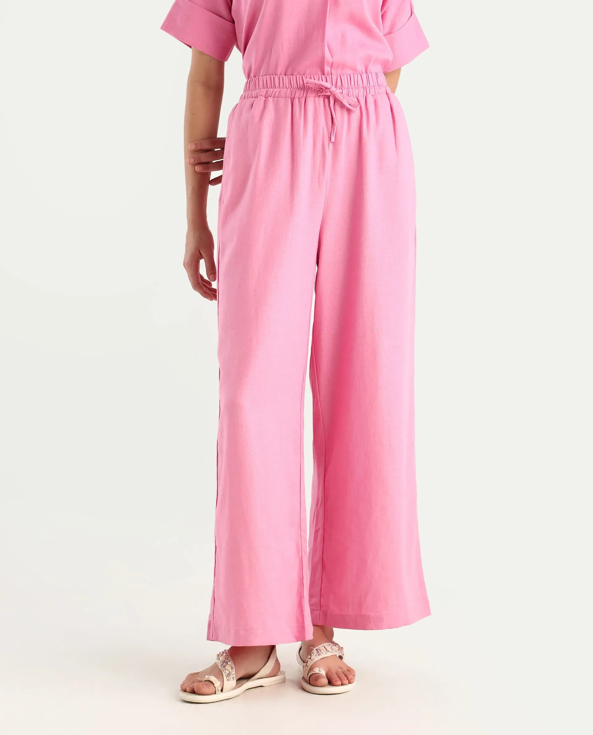 Rareism Women's Somkar B Pink Viscose Blend Plain Ankle Length Straight Fit Trouser