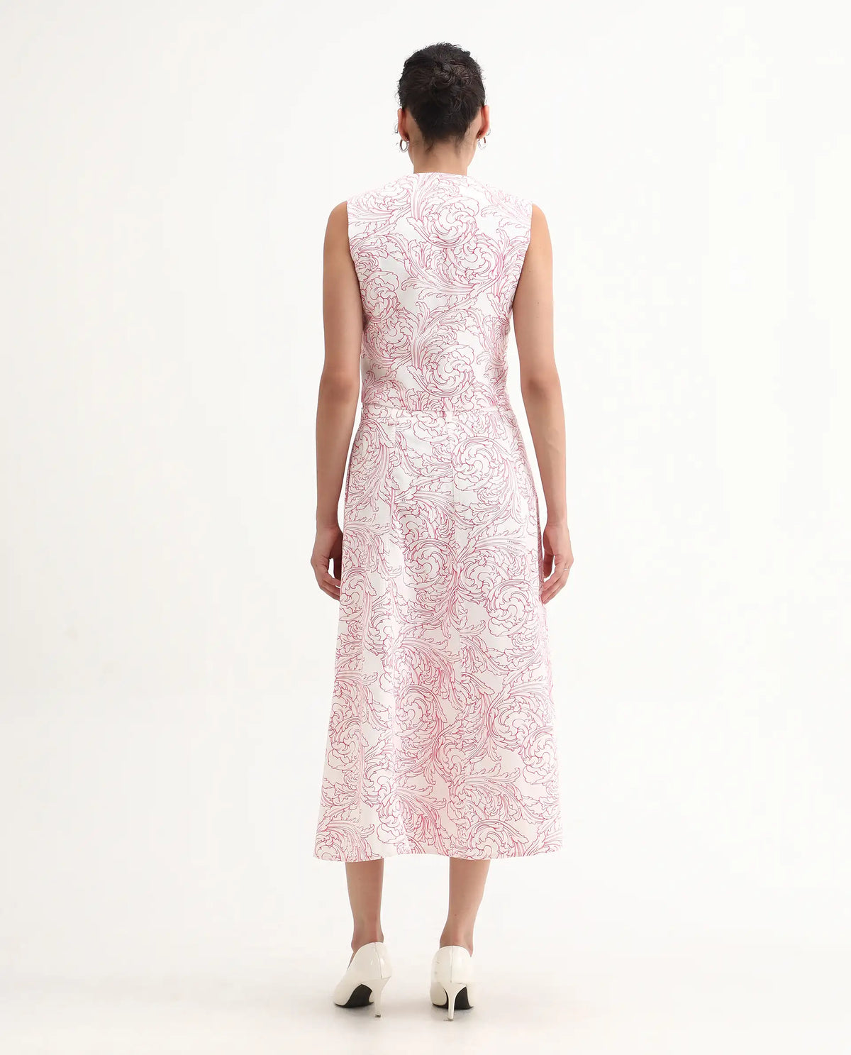 Rareism Women's Somnos B White Cotton Ornamental Print Maxi A-Line Skirt