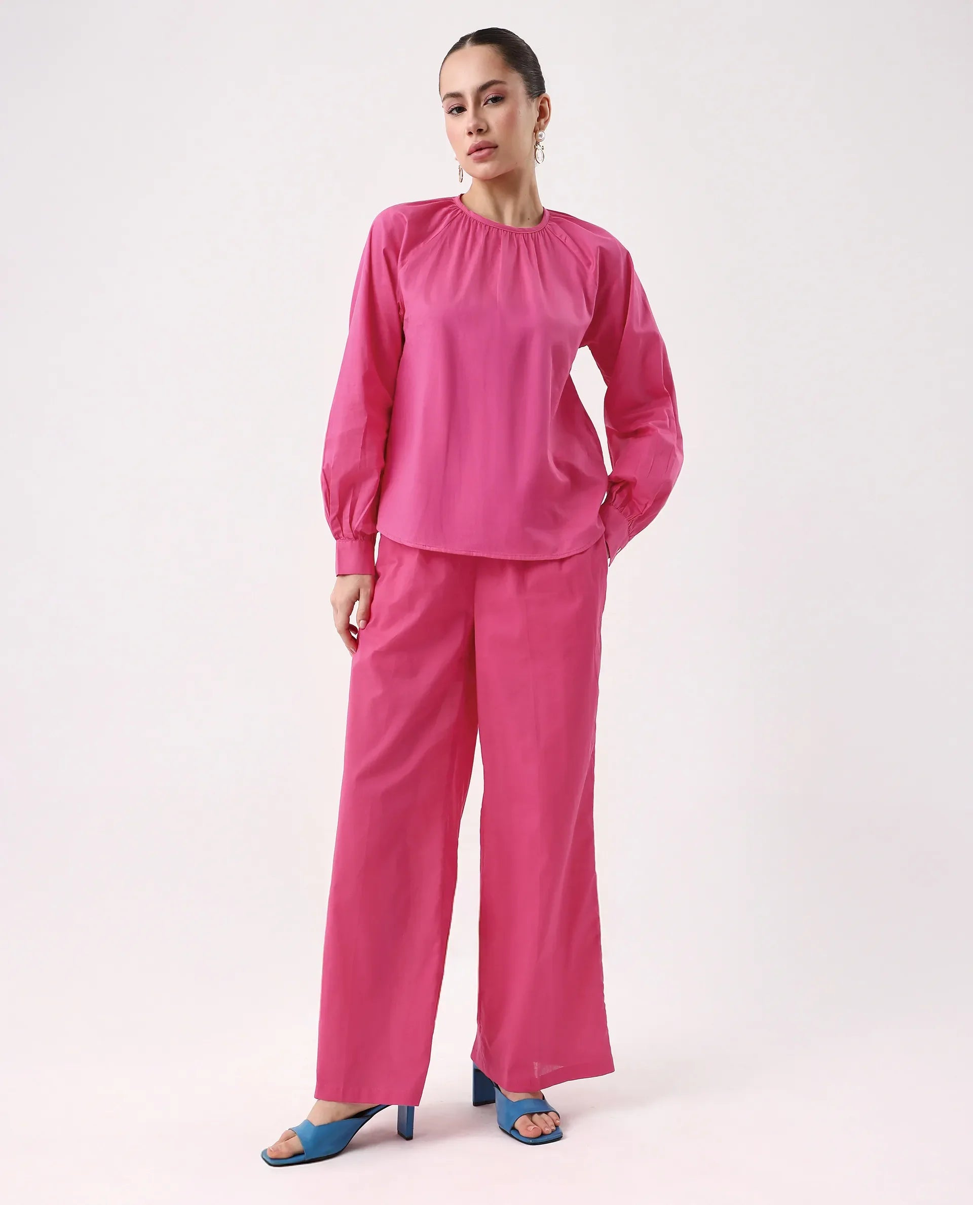 Rareism Women's Somhur B Pink Viscose Blend Plain Ankle Length Straight Fit Trouser