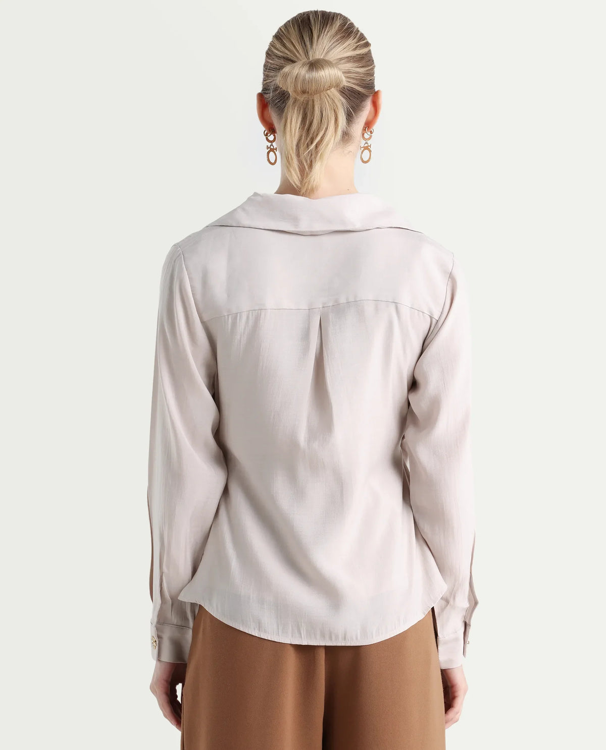 Rareism Women's Somvi Beige Viscose Blend Johnny Collar Plain Relaxed Fit Top